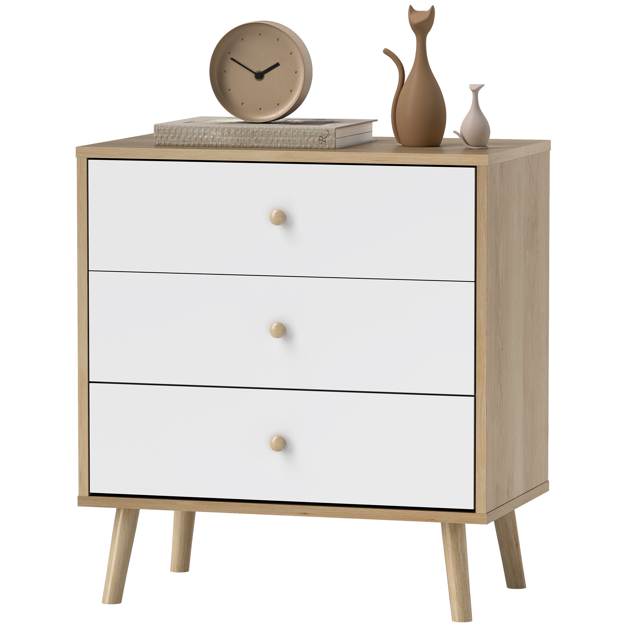 HOMCOM Komoda se 3 zásuvkami - Moderní úložný kabinet do ložnice a obývacího pokoje - 60 x 35 x 65 cm, Ořech