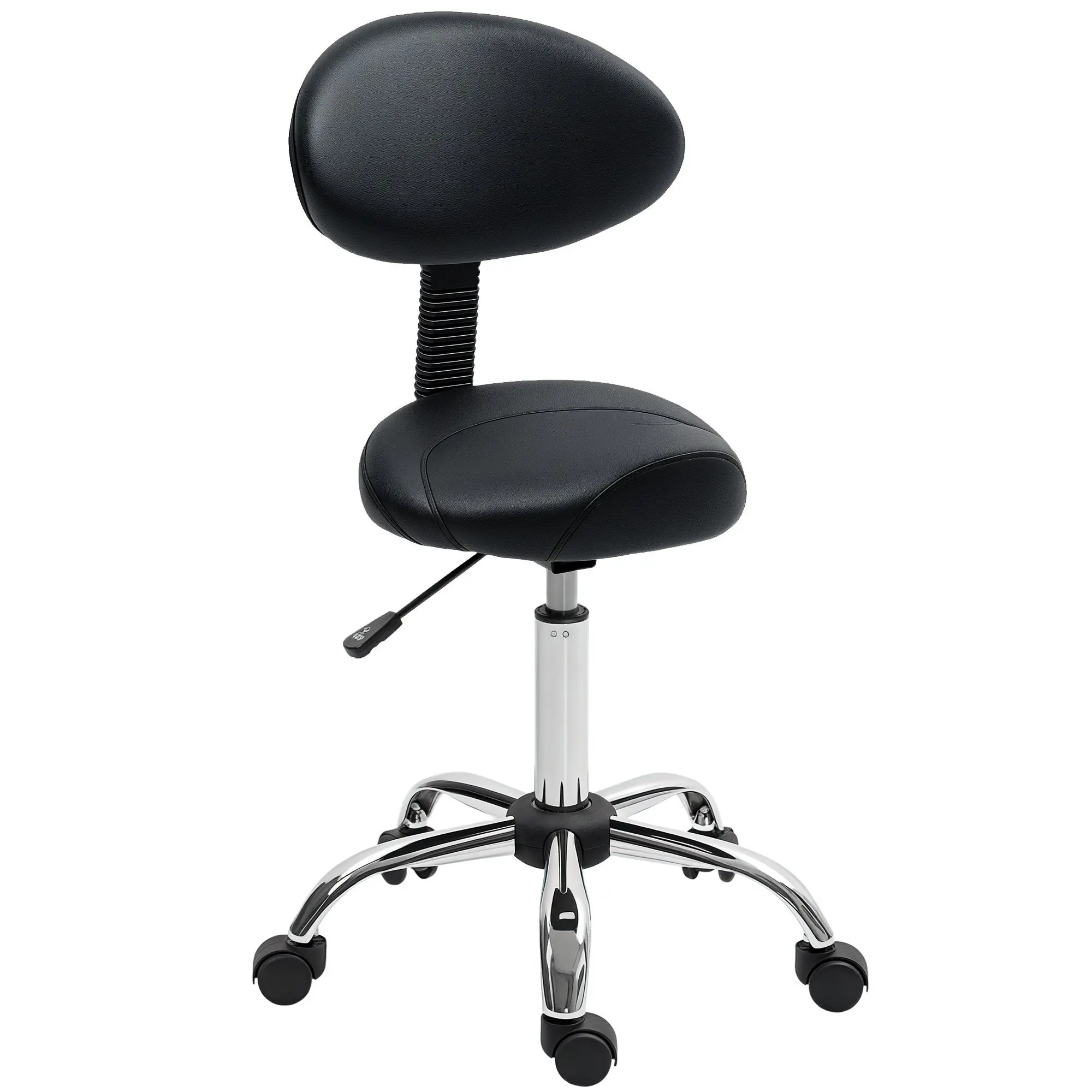 Swivel Stool with Wheels and Removable Backrest Work Stool with Adjustable Height 83-98 cm Synthetic Leather Upholstered Seat Black