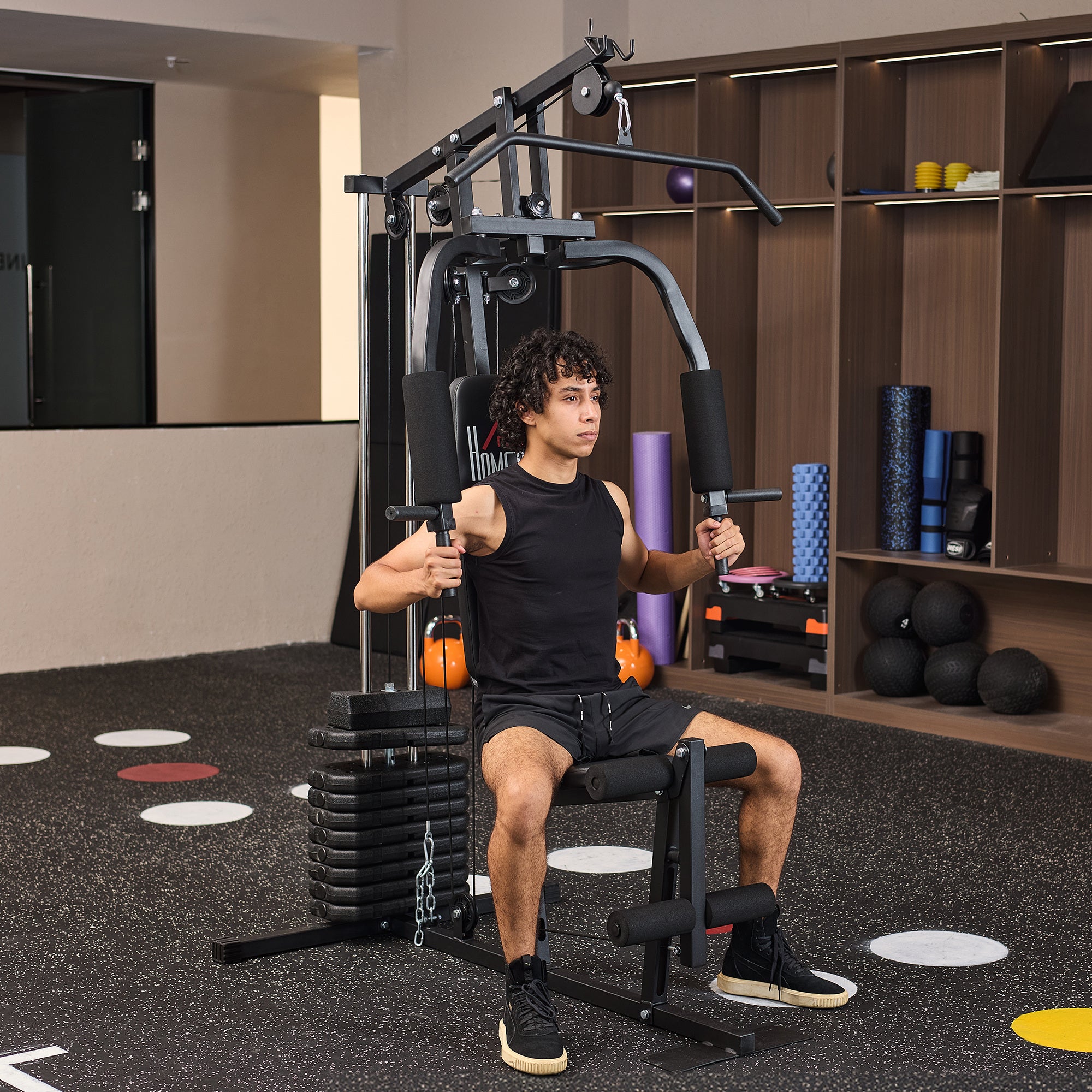 HOMCOM Fitness Power Station Stäerkt Training Maschinn mat 9 Gewiicht Blocken vu jee 5 kg, insgesamt 45 kg, fir e komplett Workout - 200 x 135 x 103 cm
