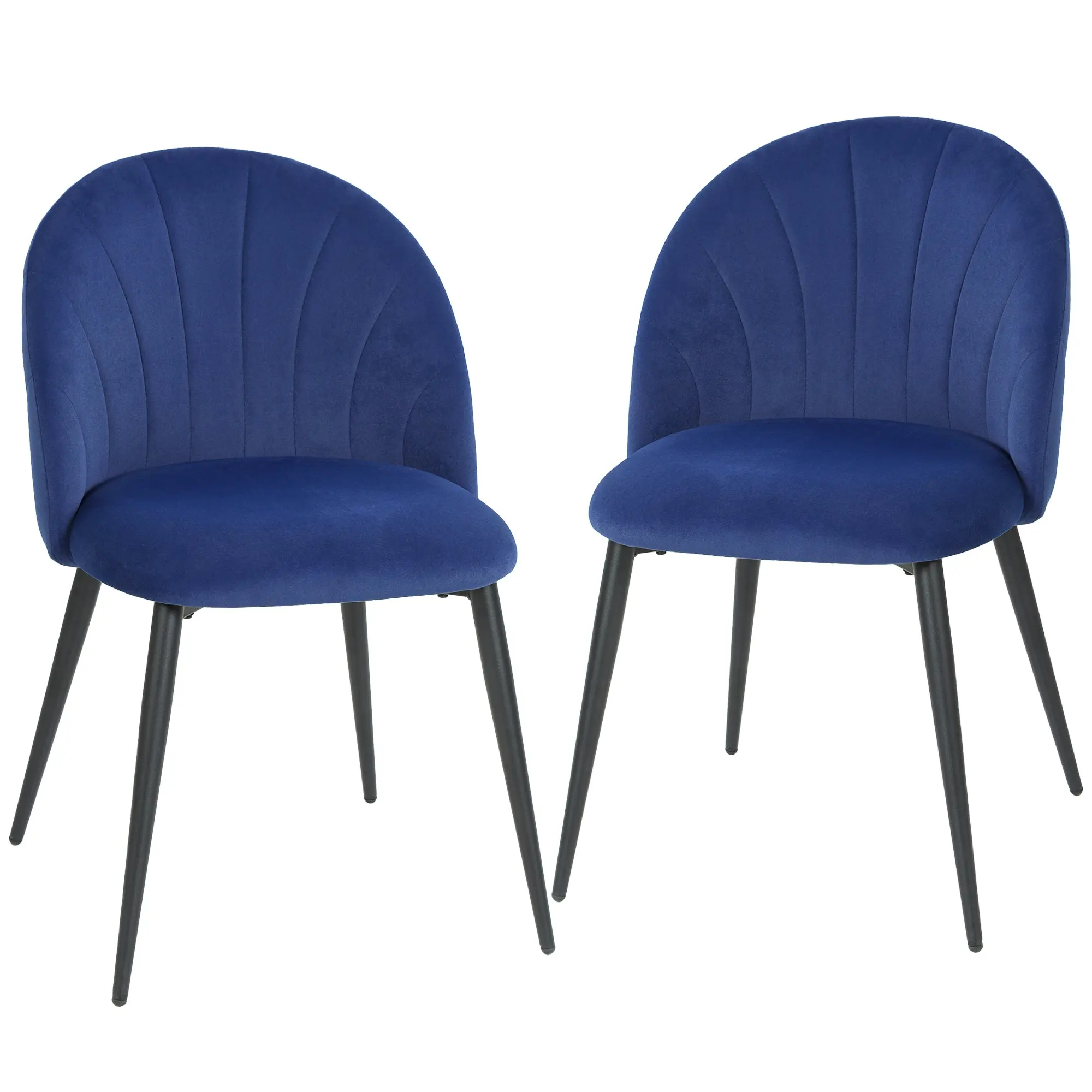 Set of 2 Dining Chairs, Upholstered Armless Kitchen Chairs with Wide Seat and Steel Legs, Velvet Fabric, Blue