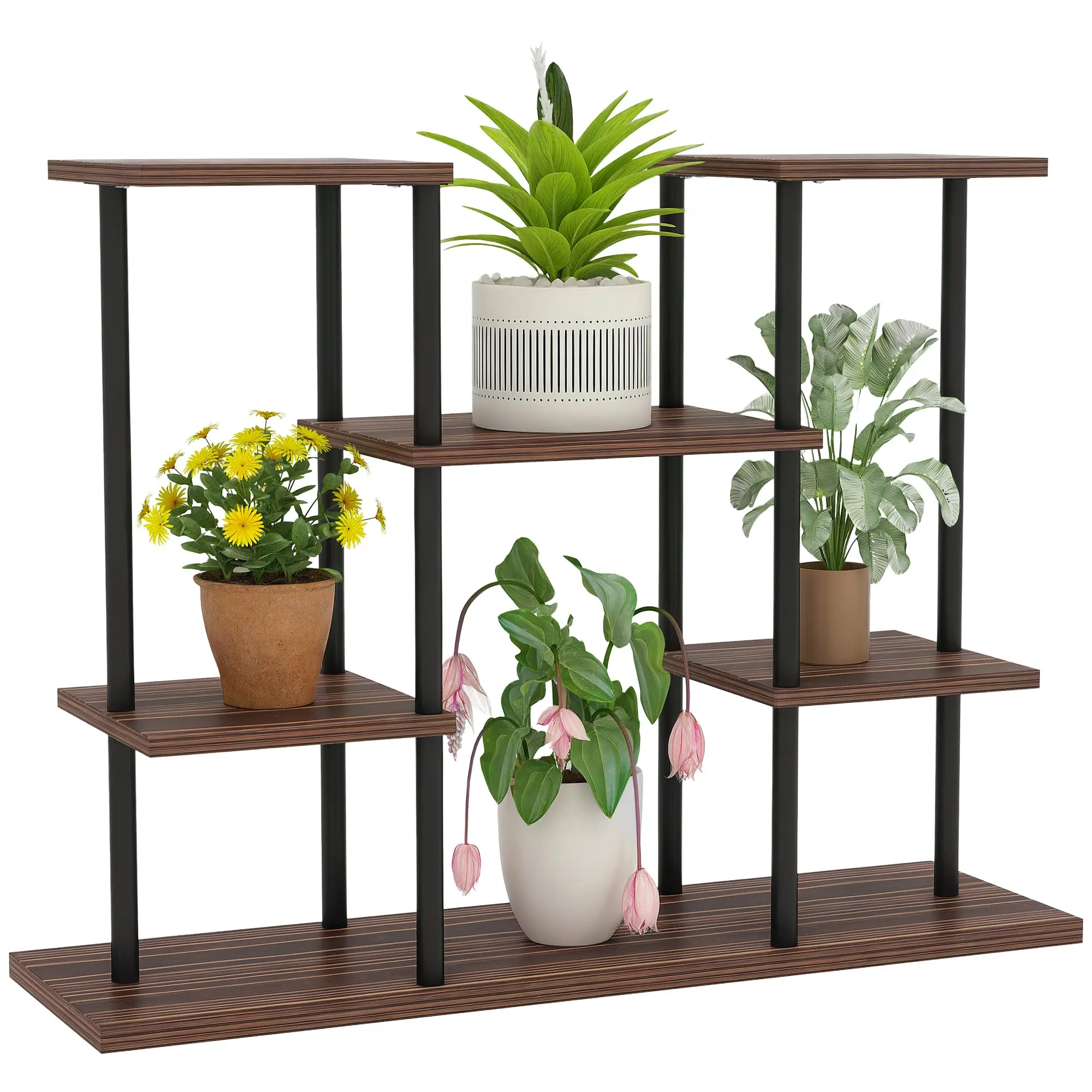 4-Tier Plant Stand, 61.5 cm High Flower Stand for Indoor Outdoor, Wooden Plant Shelf, Multi-level Flower Stand, Flower Step Plant Stand for Living Room, Garden Balcony, Charcoal