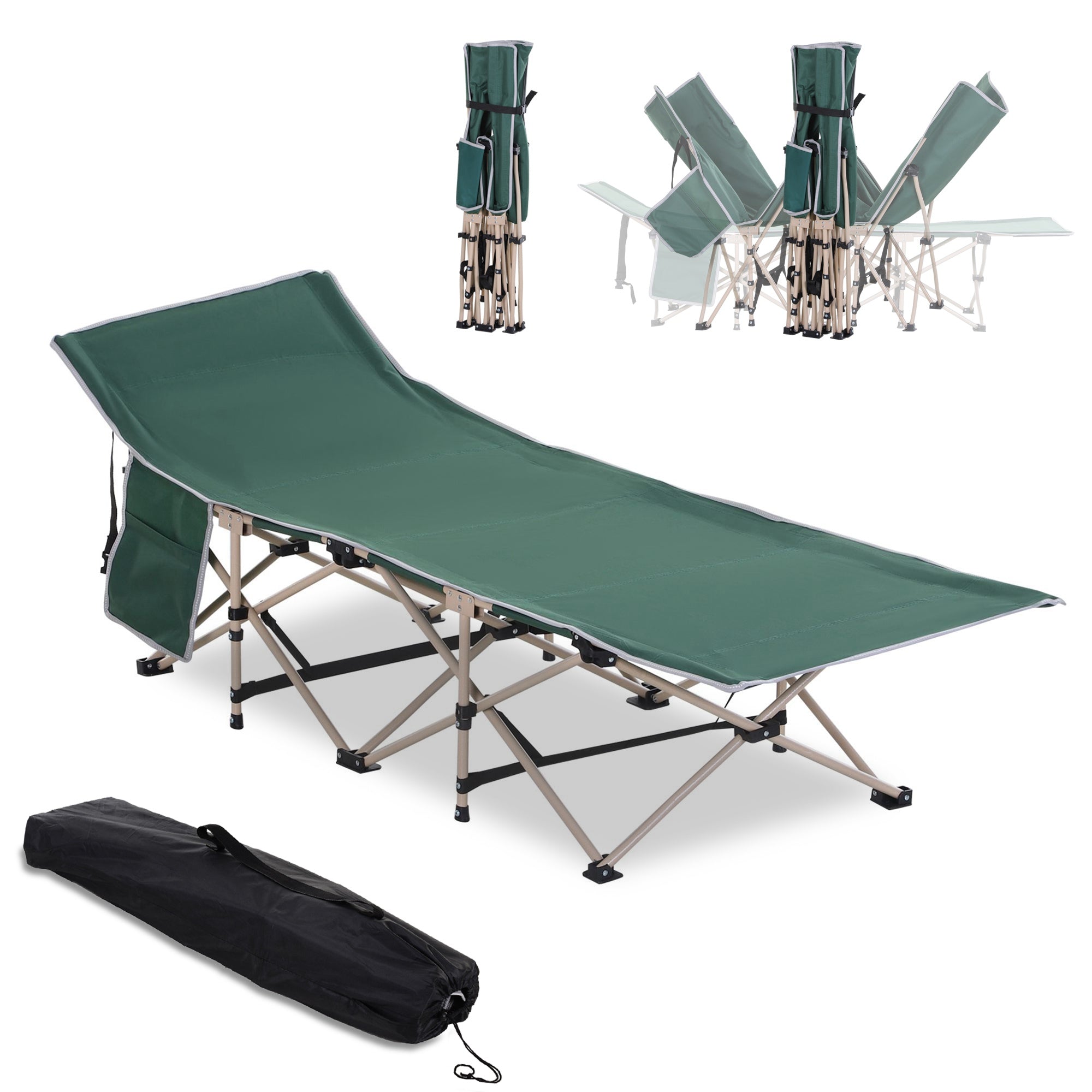 Zložljivo kampirano ležišče Outsunny z nosilno torbo 190 x 68 x 52 cm Ležišče za kampiranje do 150 kg Gostinsko ležišče za odrasle Zložljivo ležišče za notranjo, zunanjo uporabo, vrt in kampiranje Zel