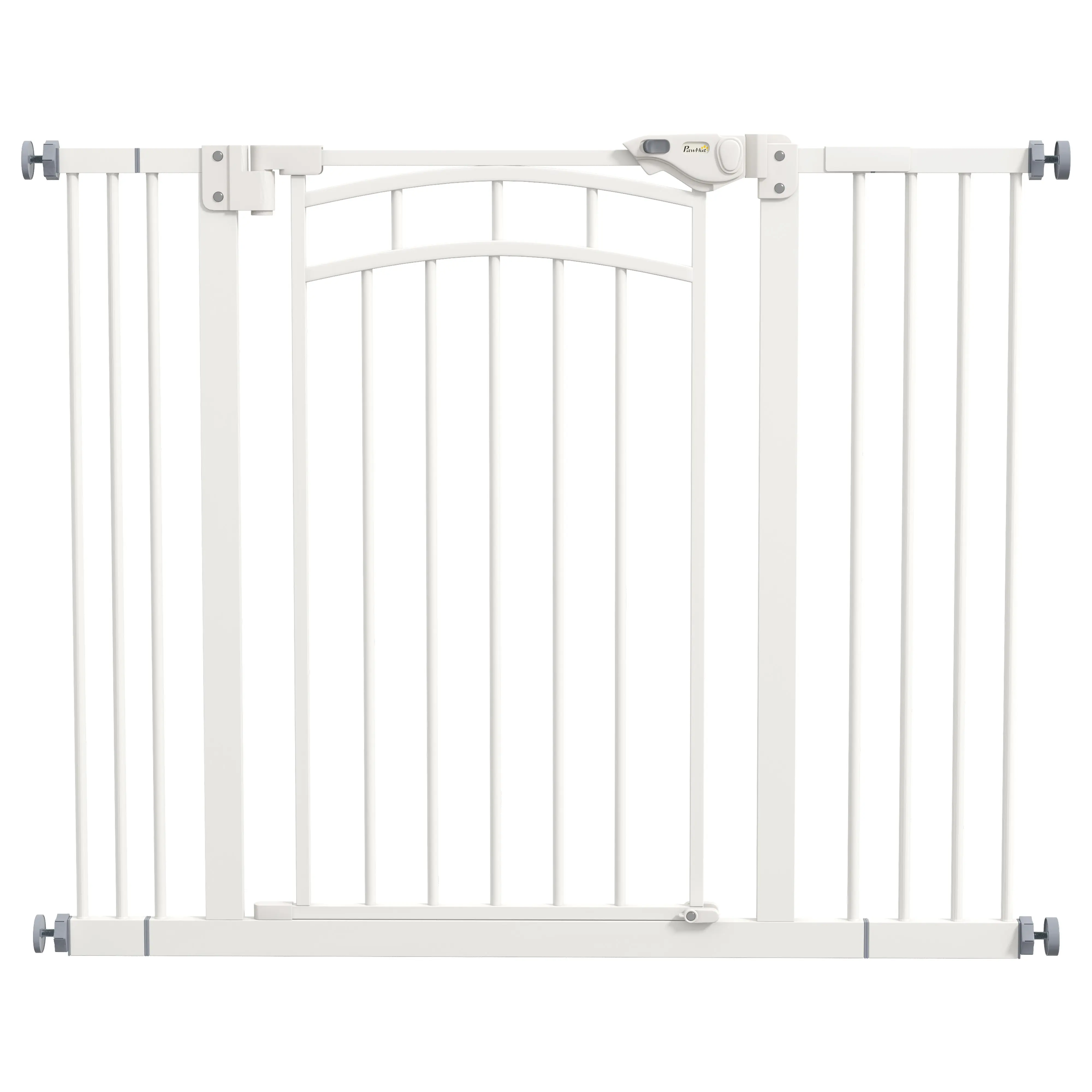 Stair Gate Dog Door Guard with Two Extensions, Dog Barrier Gate with Automatic Closing Door, One-Hand Opening, 74-100 cm, for Small to Medium Dogs, White