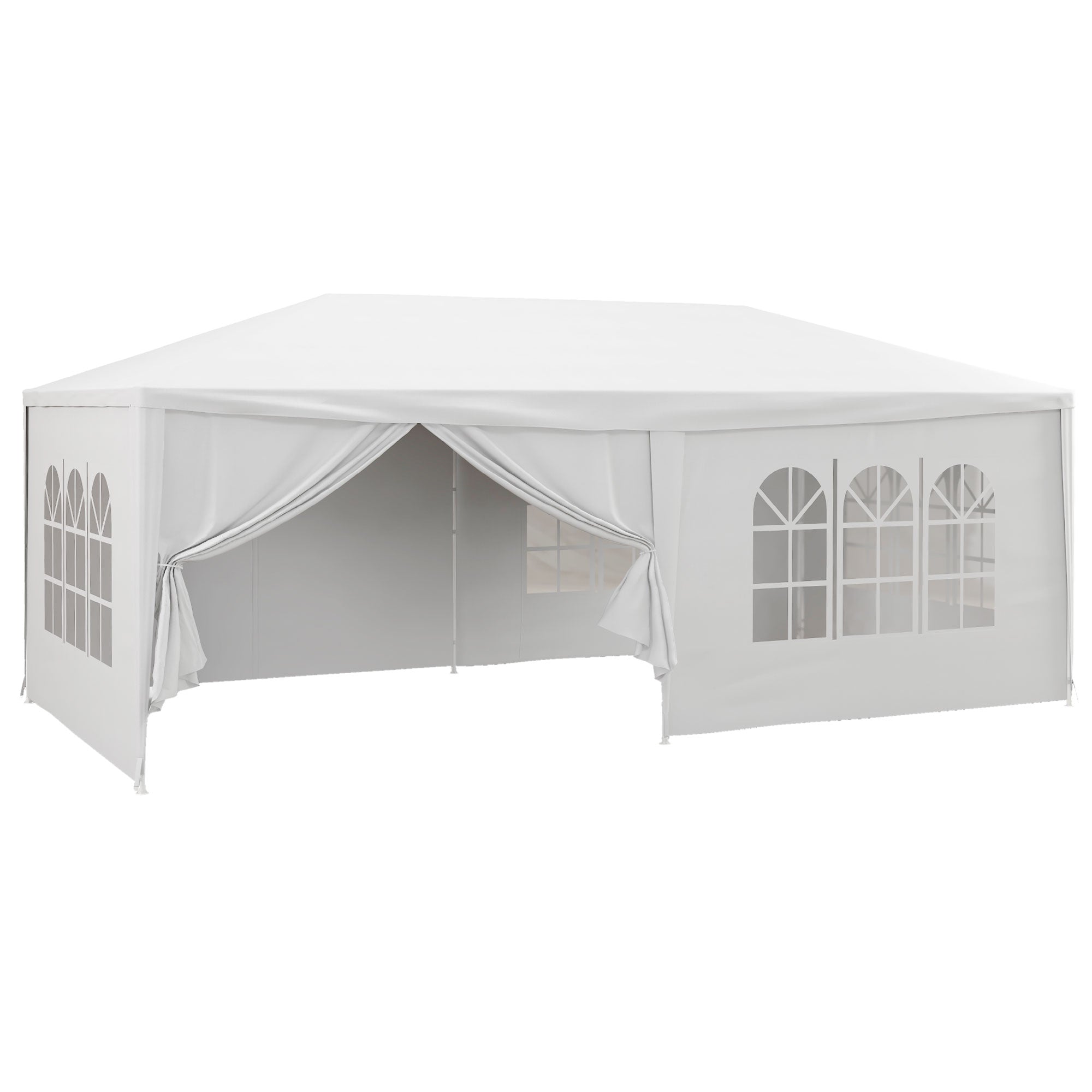 Outsunny Havepavillon 6x3 m Aftagelig Udendørs Gazebo med 4 Vinduer, 2 Lynlås Døre, 6 Sidevægge og Vandtæt Pavillon til Terrasse, Patio, Strand - Hvid