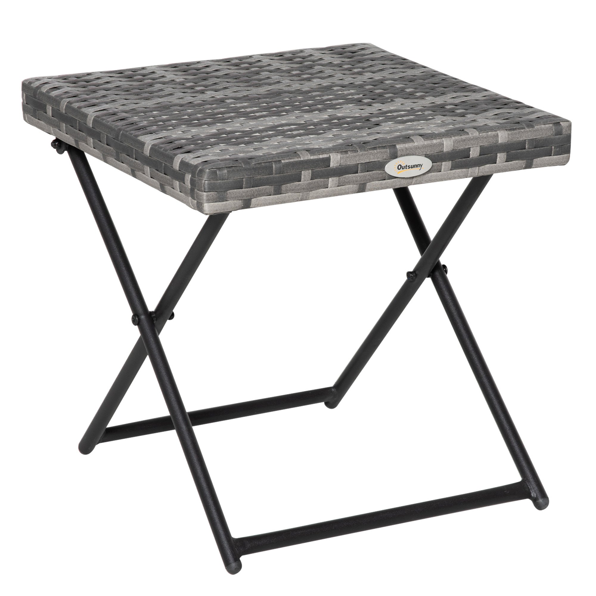 Outsunny Klapptisch Poly Rattan – Kaffeetisch Tray Balkon Gartentisch Sofatisch Teetisch Mëbel fir d’Garten Terrass Balkon, 40x40x40cm Giel