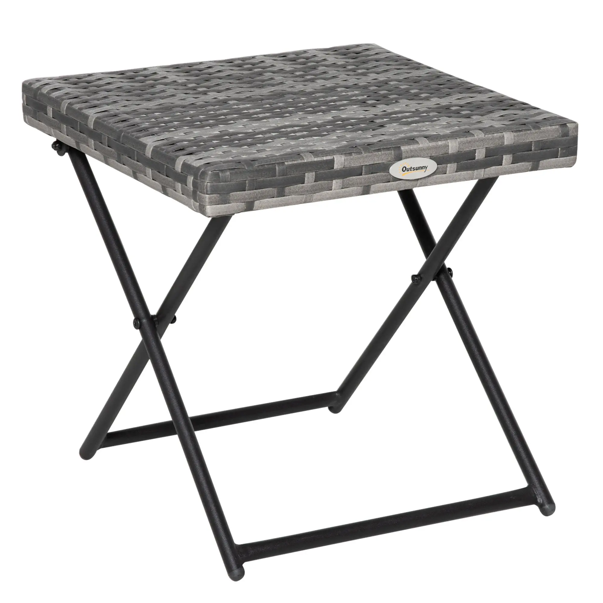 Folding Poly Rattan Side Table Coffee Table Tray Balcony Table Garden Table Sofa Table Tea Table Furniture for Garden Terrace Balcony, 40x40x40cm Grey