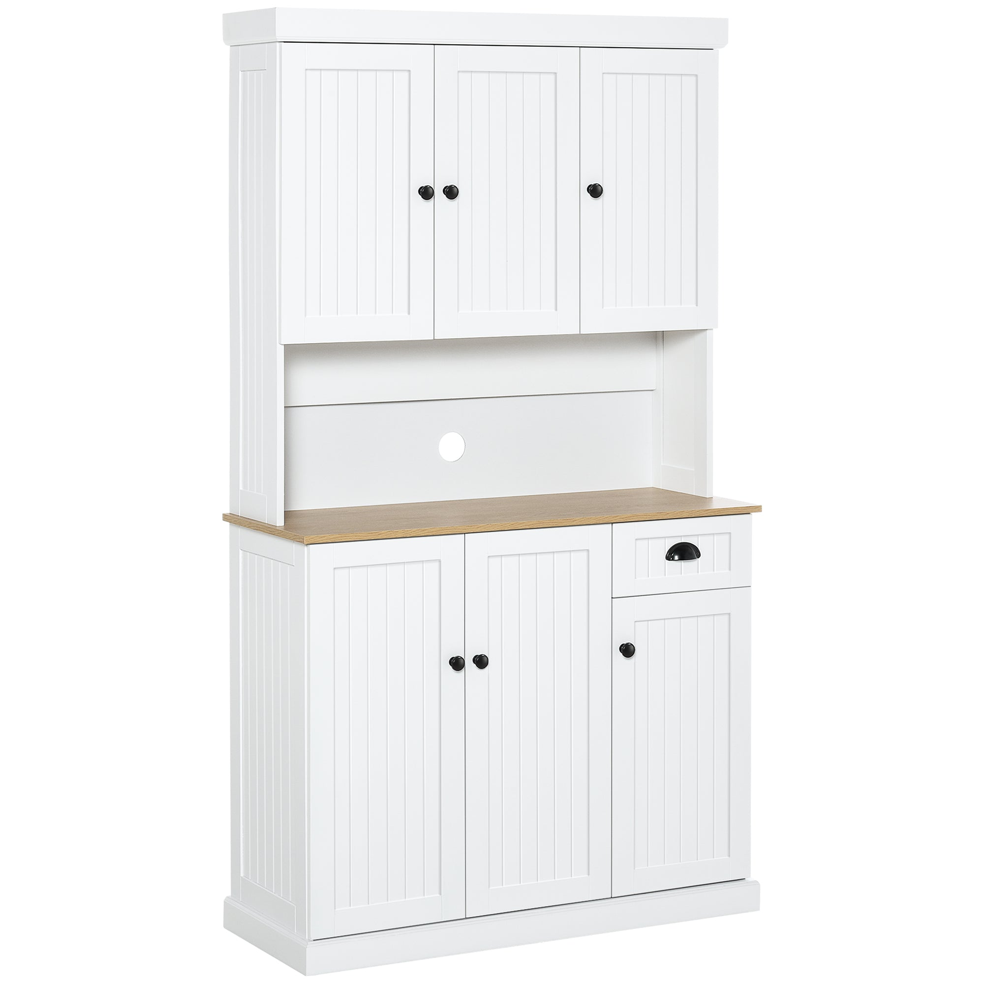 Tall Kitchen Pantry with Cabinets, Drawer, and Microwave Shelf, Slim Pantry Cupboard with Doors and Adjustable Shelves, for Living Room, Dining Room, 101x39x180cm, White