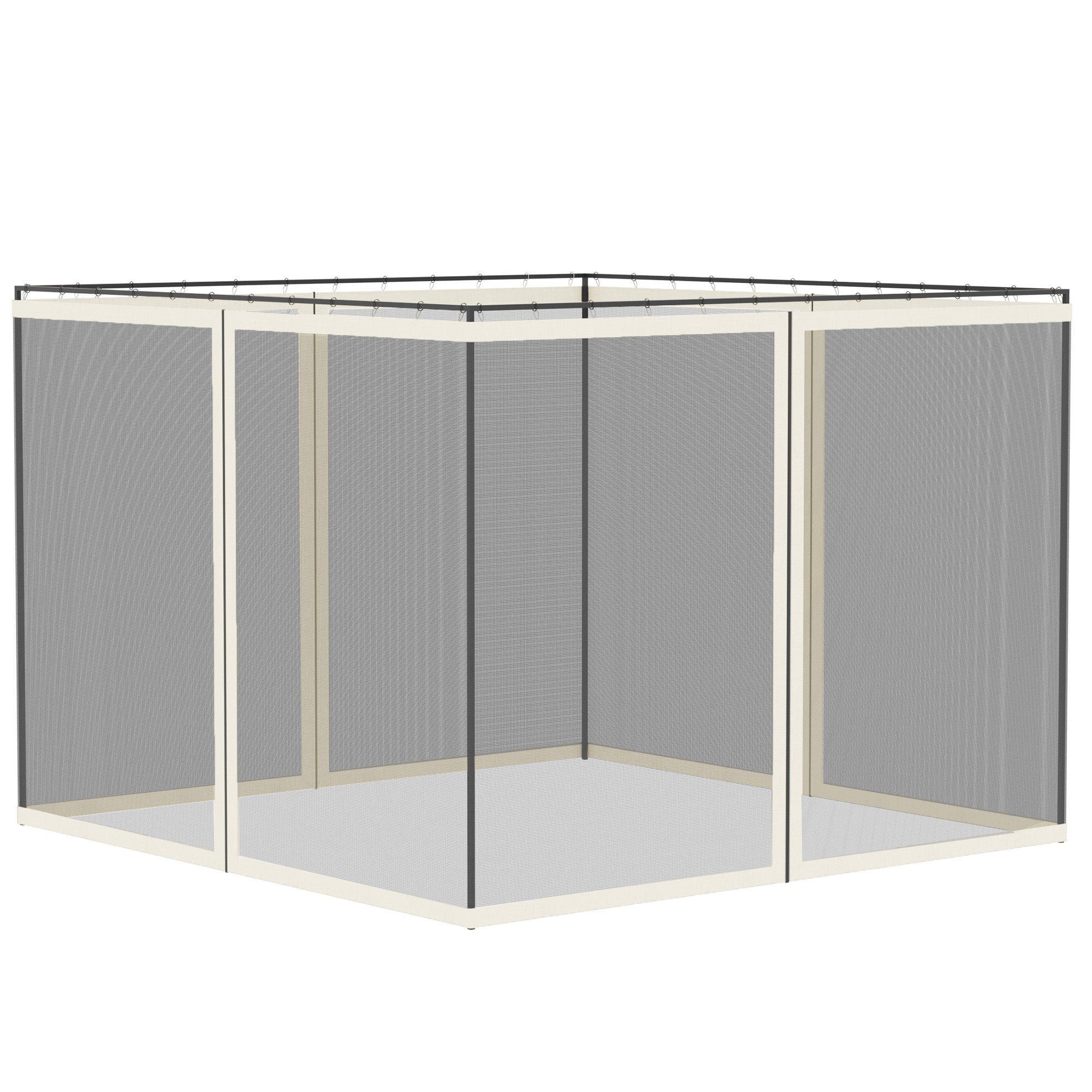 Outsunny Mückennetzen fir Pavillon/Markis 3 × 3 m - 4 Reissverschluss-Panele + Befestigungshaken - Polyester/Nylon