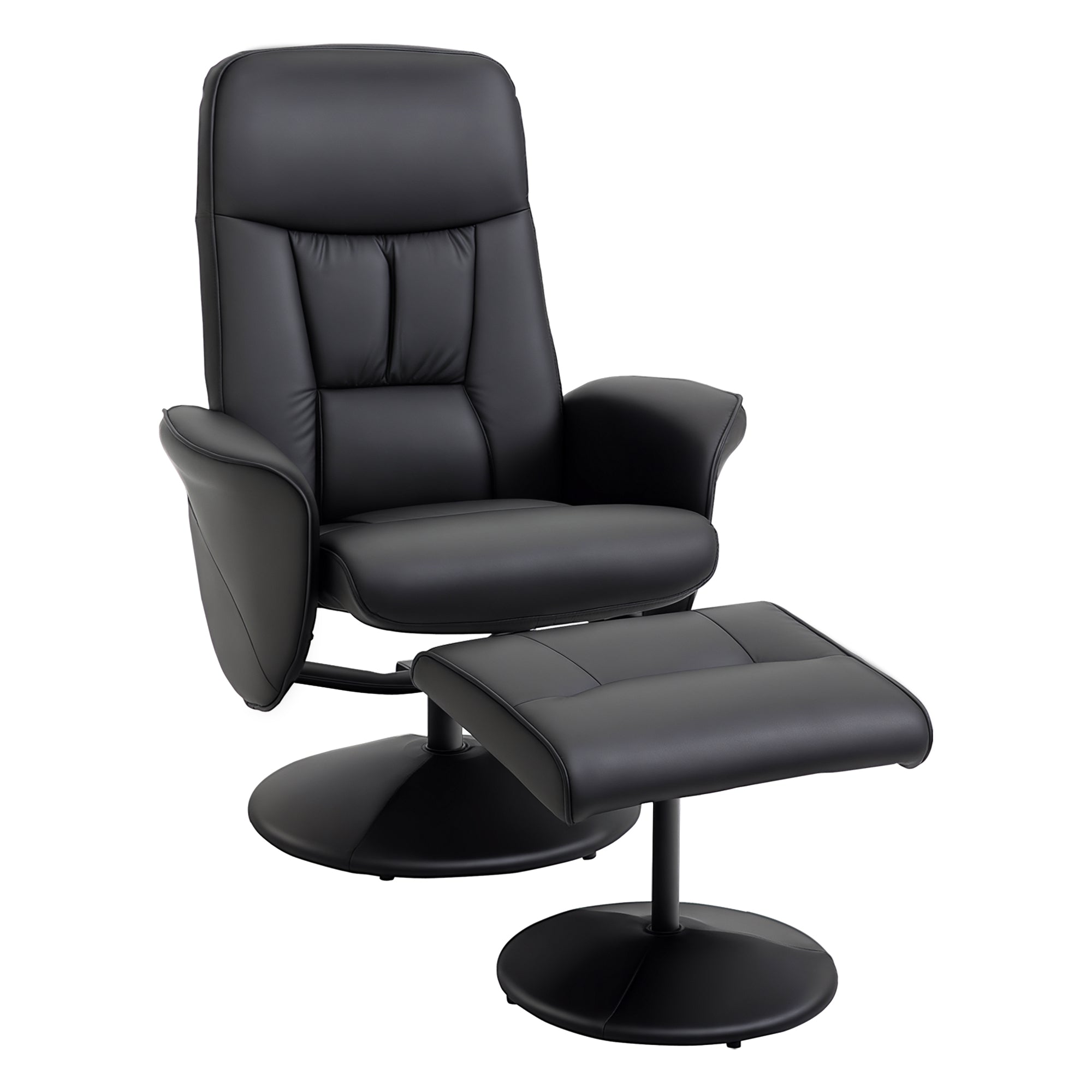 Living Room Chair with Ottoman Footrest Upholstered in PU Reclining Relax Chair up to 145° and 360° Swivel with Adjustable Back for Living Room Bedroom Office 76x81x101 cm Black