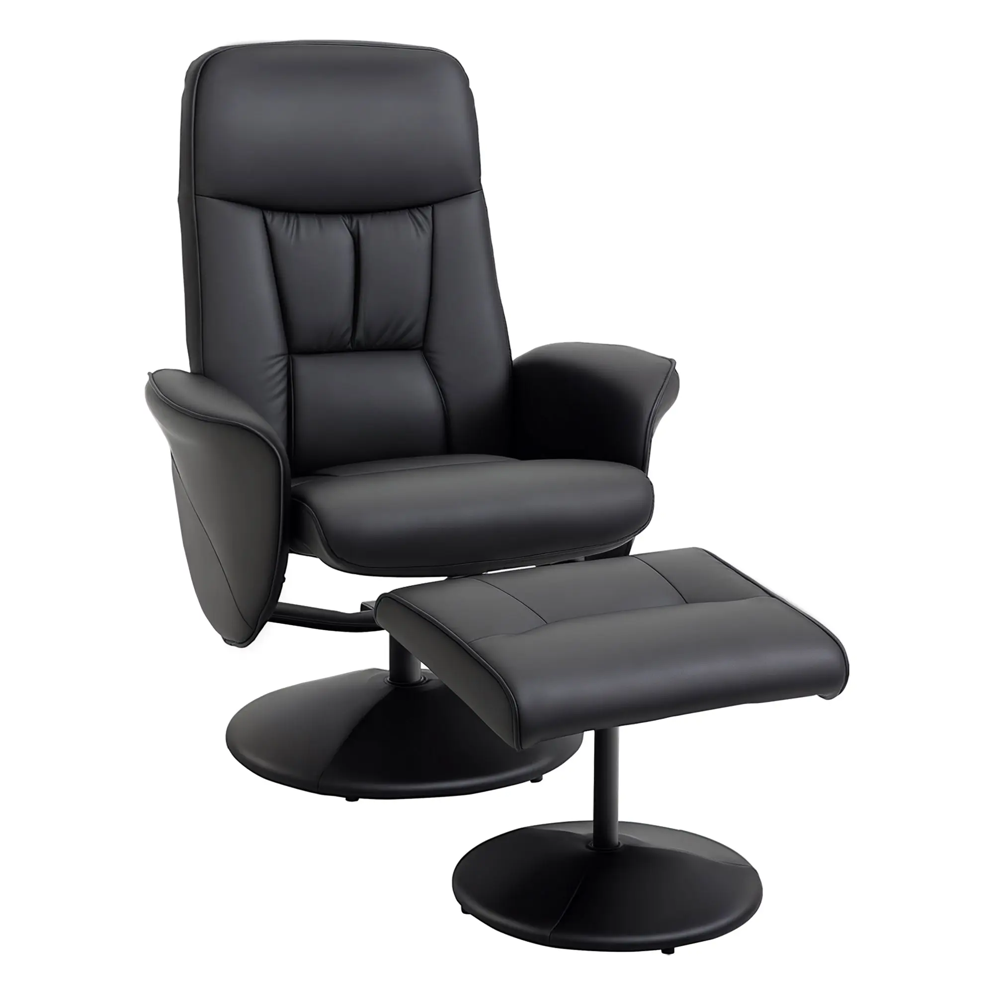 Living Room Chair with Ottoman Footrest Upholstered in PU Reclining Relax Chair up to 145° and 360° Swivel with Adjustable Back for Living Room Bedroom Office 76x81x101 cm Black
