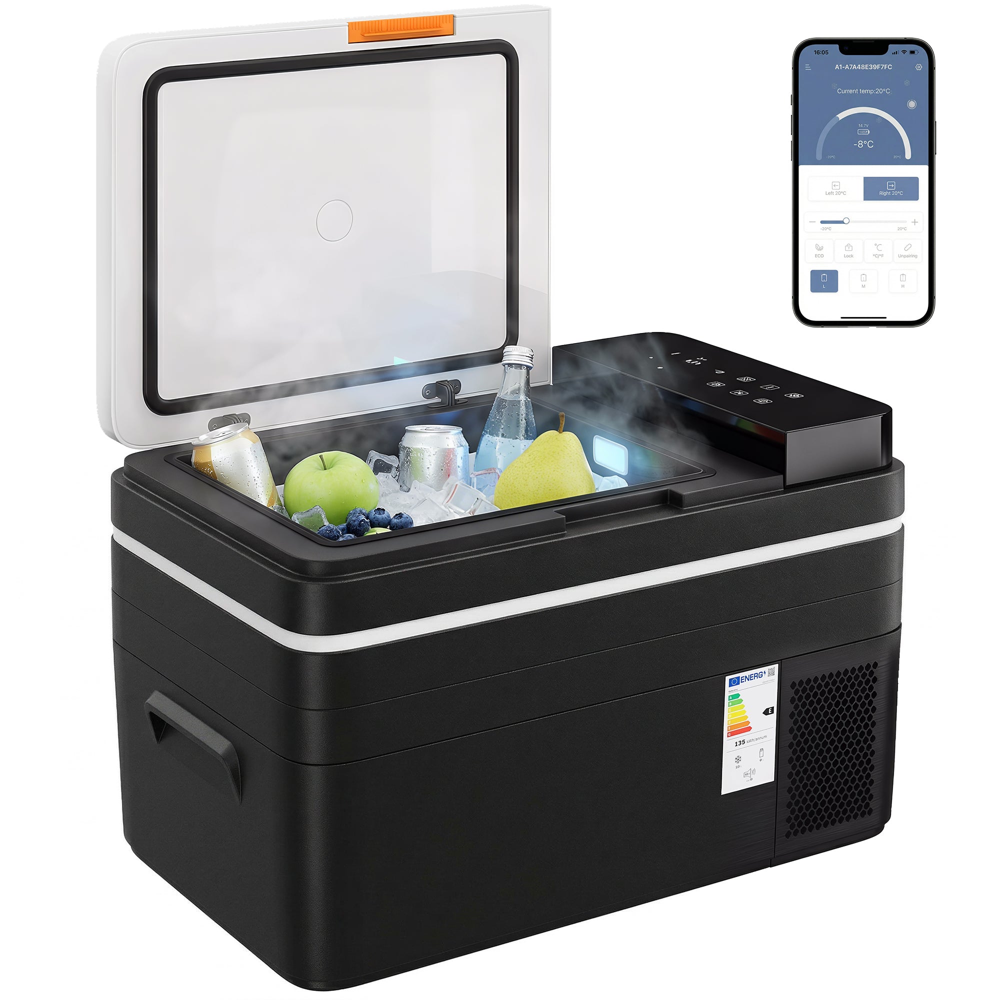 Outsunny 30 L elektrisk kylbox för bil — Appstyrd, MAX & ECO, 12V/24V & 100–240V, -20°C till 20°C, portabel kompressorkylbox, svart