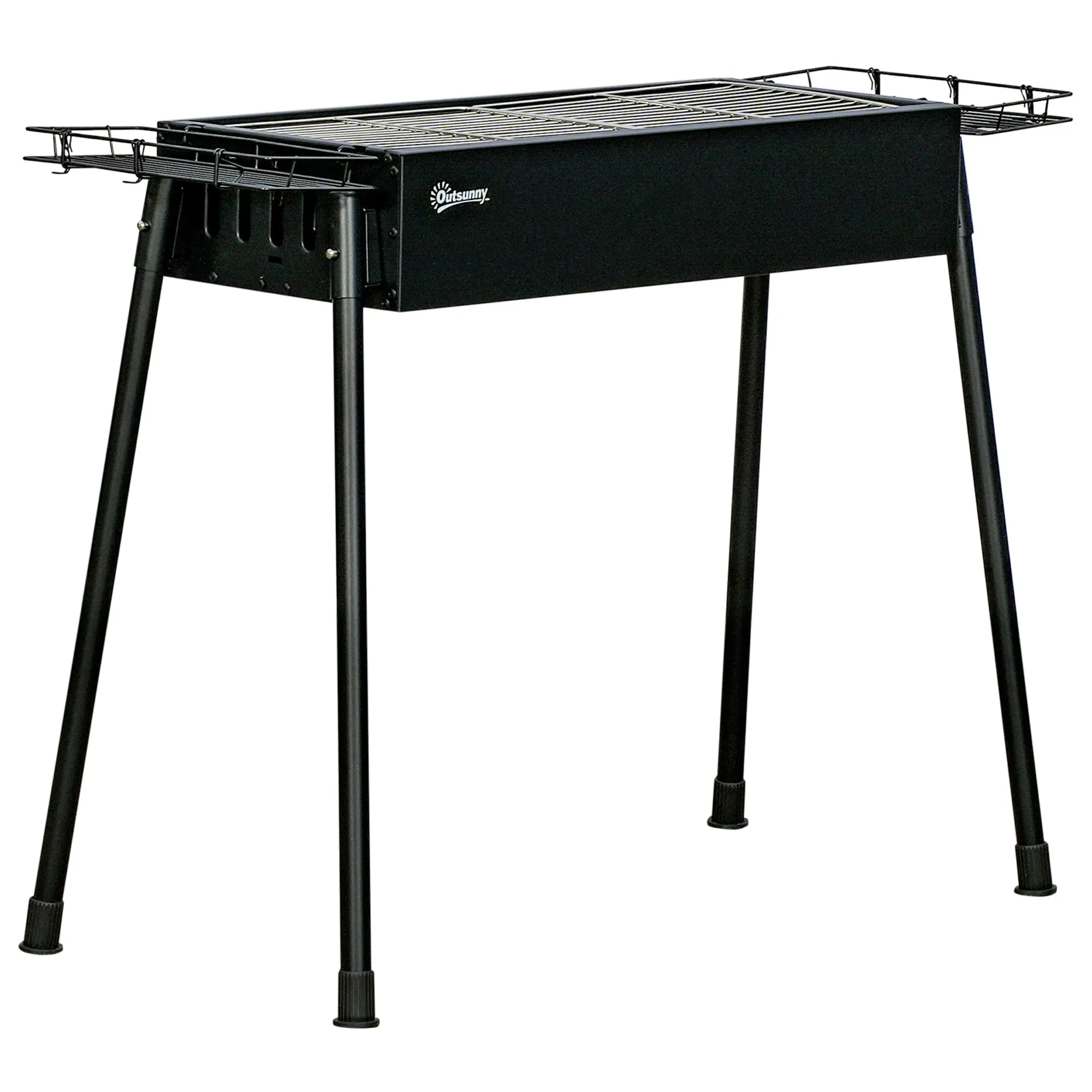 Portable Charcoal BBQ Grill with 2 Stainless Steel Grills and 2 Spice Shelves for Camping Picnic Garden 94x39x70 cm Black