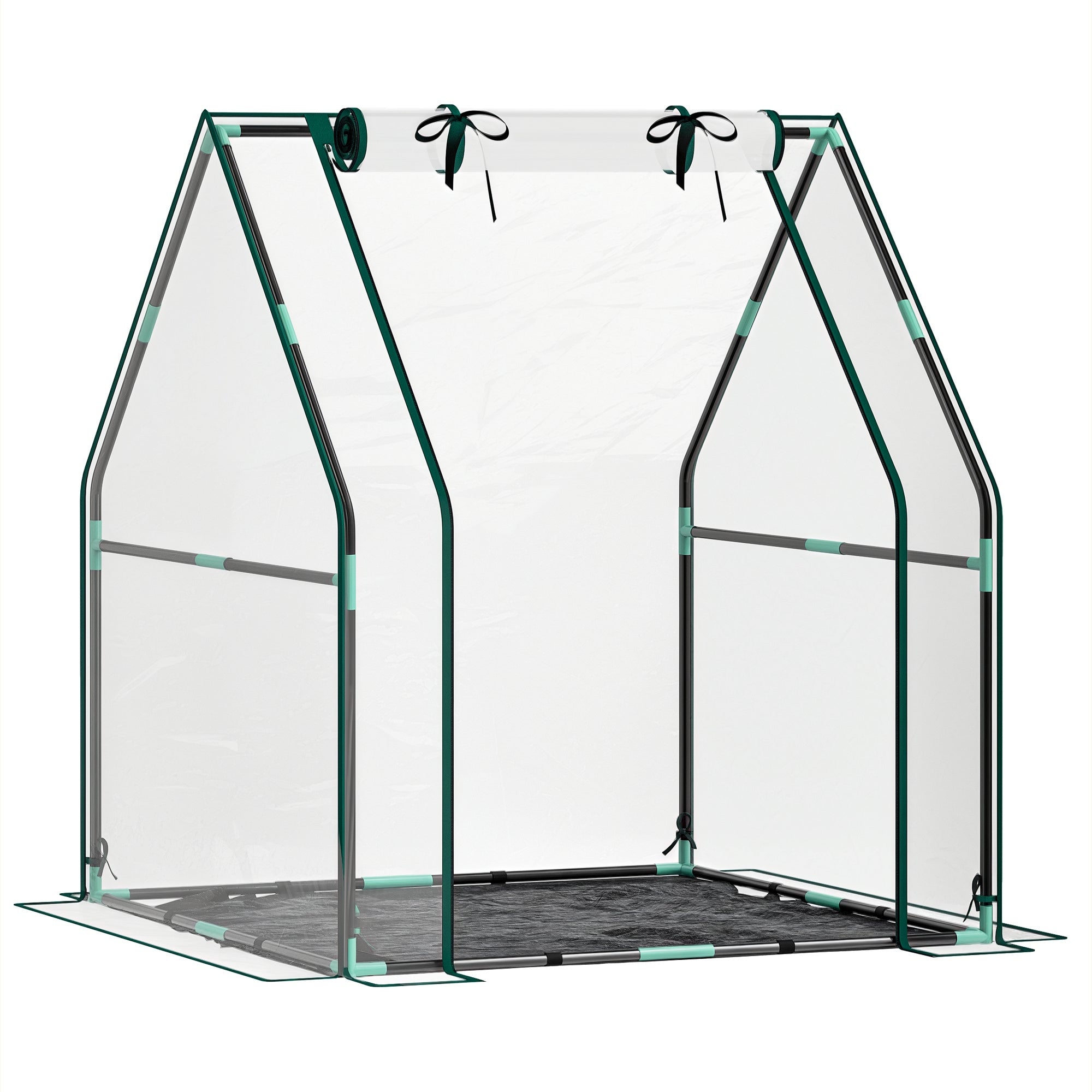 Outsunny Kleng Gewächshaus Draußen Gewächshaus mat Zipperdéieren, Waasserdicht PE Stoff basis an Stahlframe Gewächshaus fir d'Wuesstem vun Planzen a Blummen 90x90x105 cm Klar