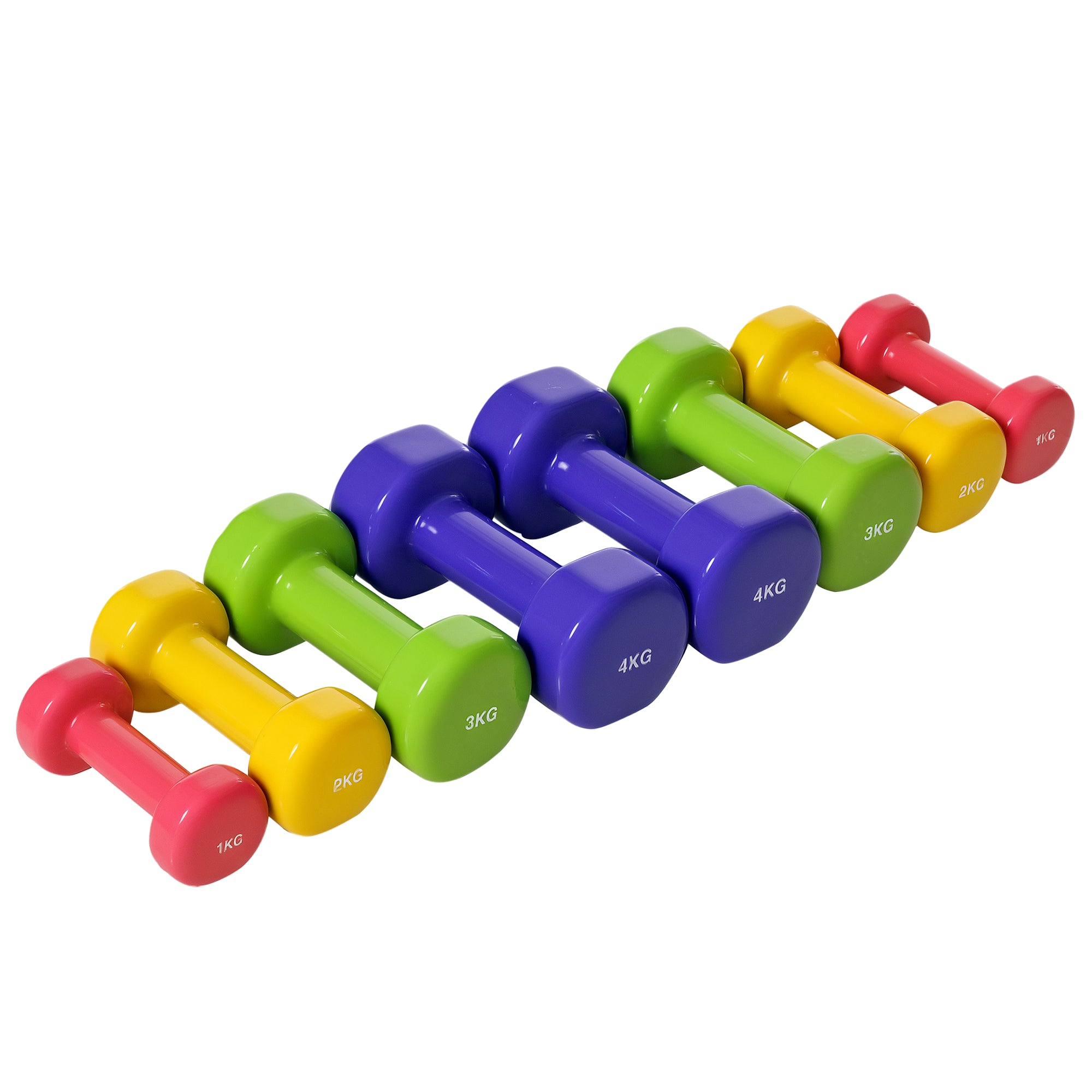 HOMCOM Set aus 8 Sechseck-Dumbbells 20 kg 4 Paare 4 kg 3 kg 2 kg 1 kg Neopren beschichtete Hanteln mit rutschfestem Griff für das Heimtraining Mehrfarbig