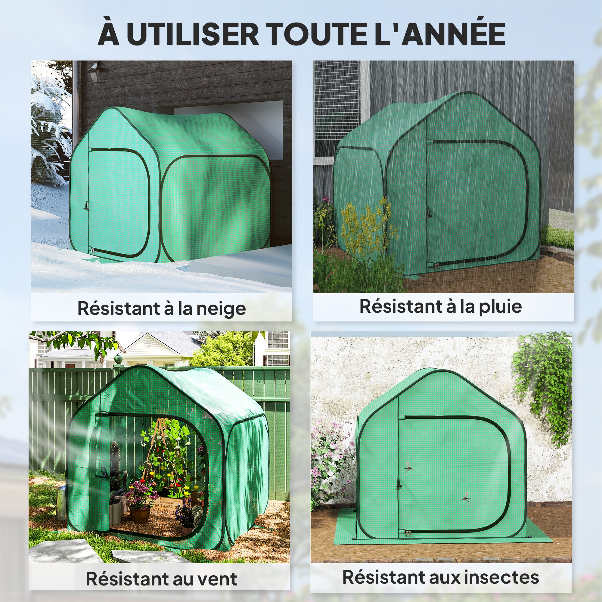 Pop-up Mini Greenhouse, Small Garden Greenhouse for Vegetables, Plants, Flowers, with Zippered Door, PE Winter Tent, for Indoor Outdoor, 150 x 148 x 148 cm, Green