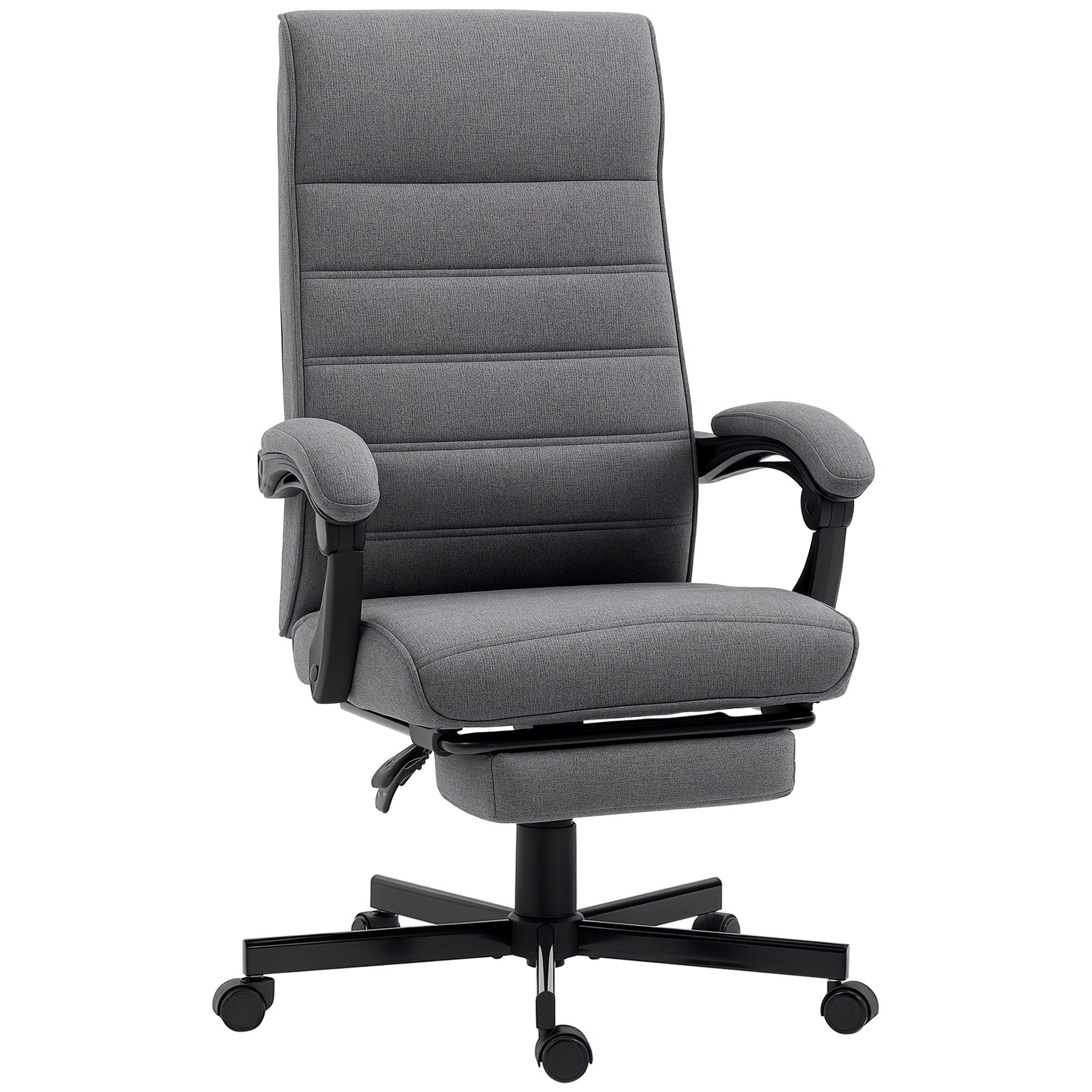 Reclining Office Chair Swivel Desk Chair with Adjustable Height, Retractable Footrest, and Armrests Study Chair Load 120 kg Gray