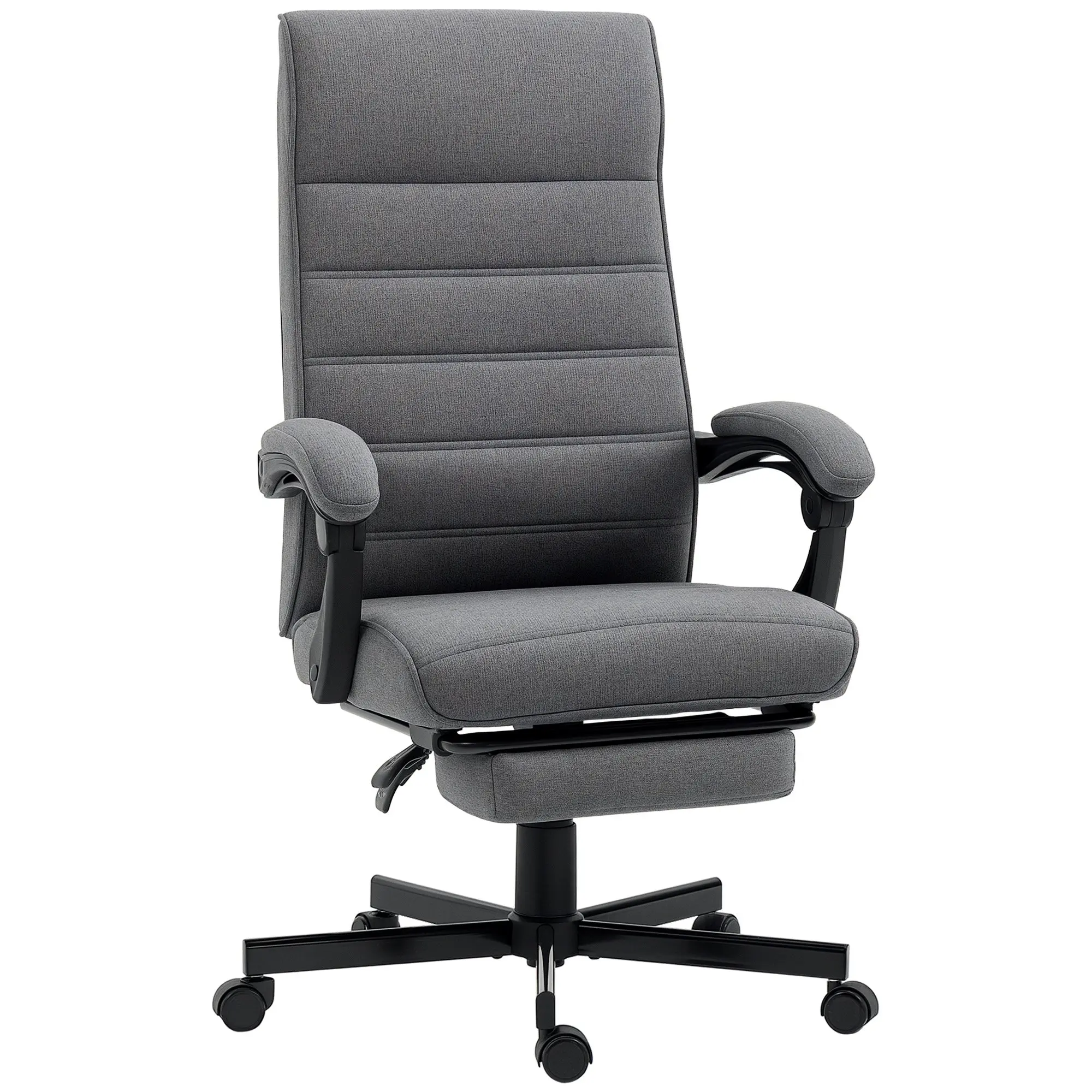 Reclining Office Chair Swivel Desk Chair with Adjustable Height, Retractable Footrest, and Armrests Study Chair Load 120 kg Gray