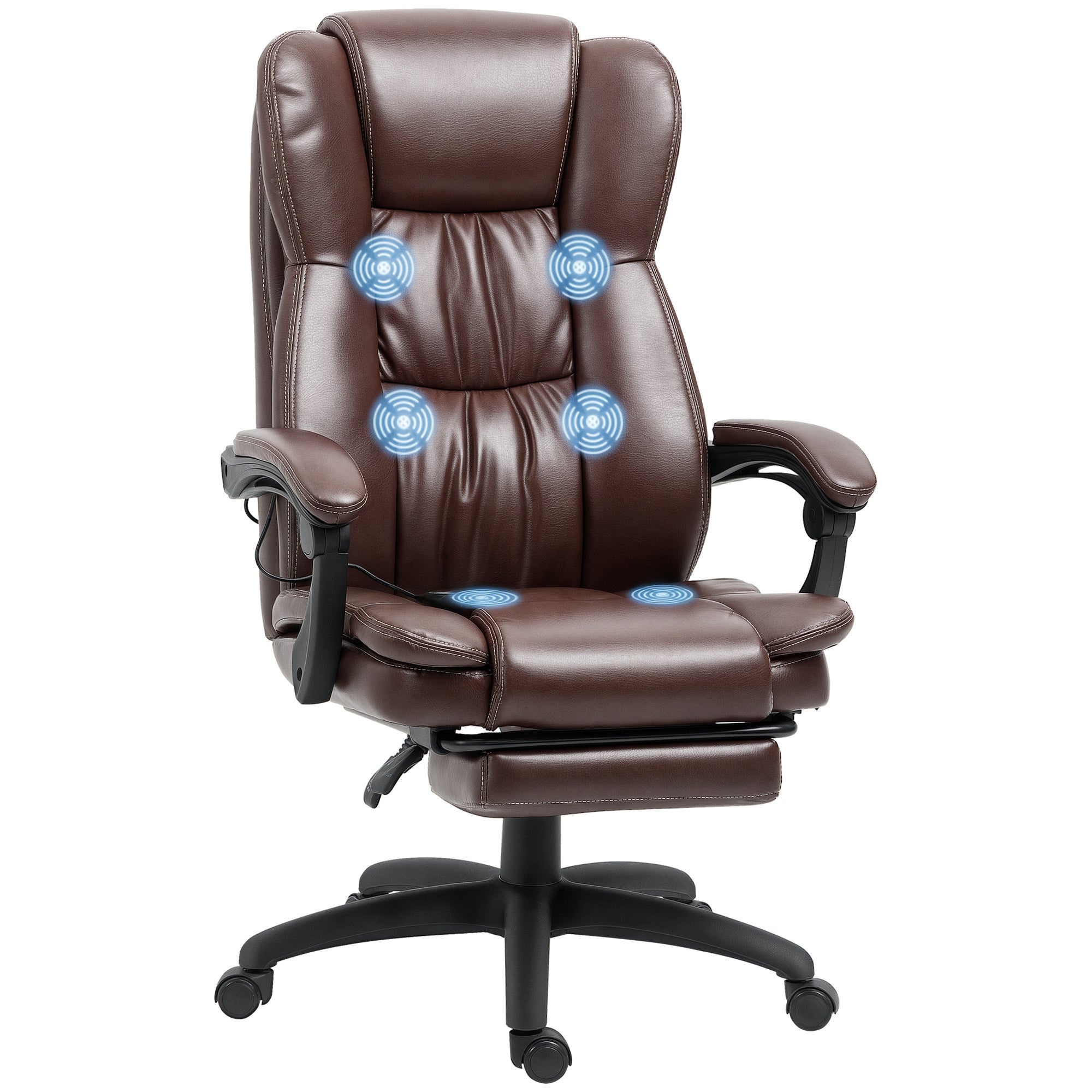 Massage Chair with 6 Massage Points Rotating Office Chair Reclining Desk Chair with Adjustable Height Retractable Footrest and Remote Control 68.5x68.5x113-121 cm Brown