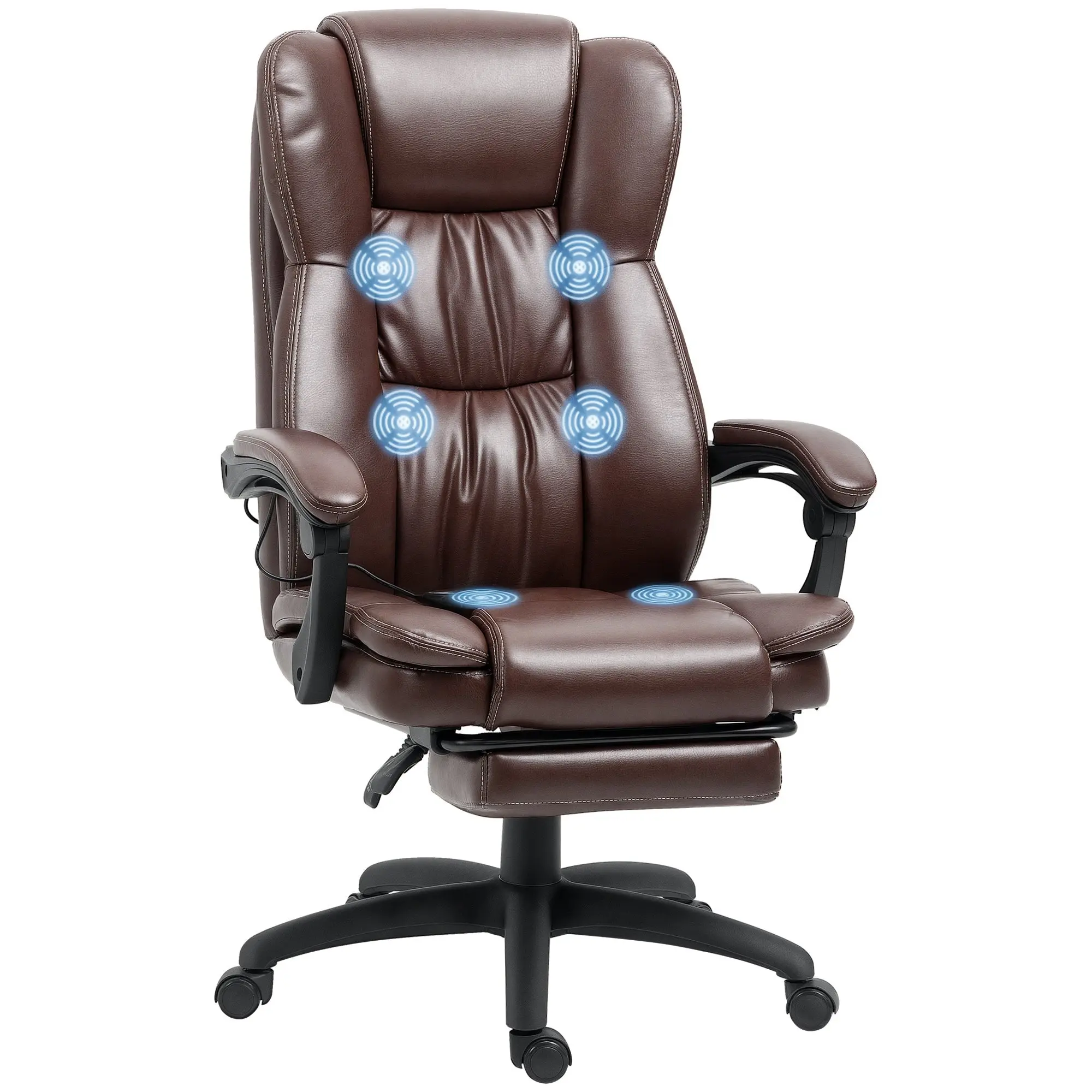 Massage Chair with 6 Massage Points Rotating Office Chair Reclining Desk Chair with Adjustable Height Retractable Footrest and Remote Control 68.5x68.5x113-121 cm Brown