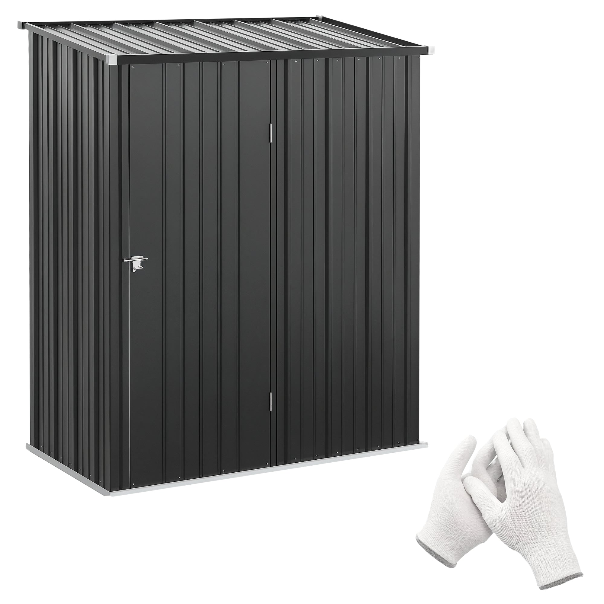 Utility Shed with Pent Roof 1.34m? Garden House Tool Shed Lockable Utility Cabinet Galvanized Steel Black 161.5 x 94.5 x 196 cm
