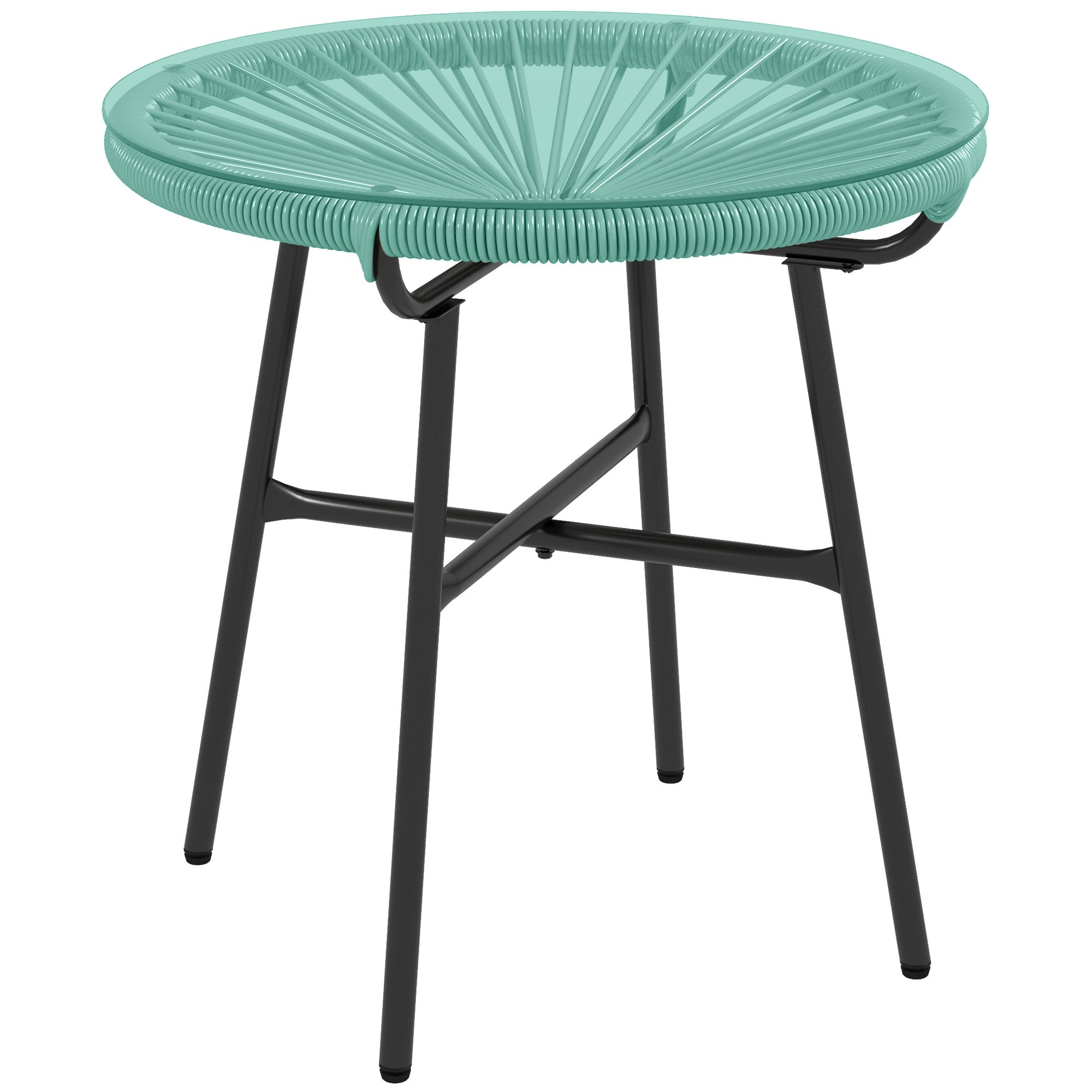 Outsunny Rund Have Kaffebord i Rattan Effekt Resin, Metal og Tempereret Glas Top Ø 50 x 50 cm Grøn