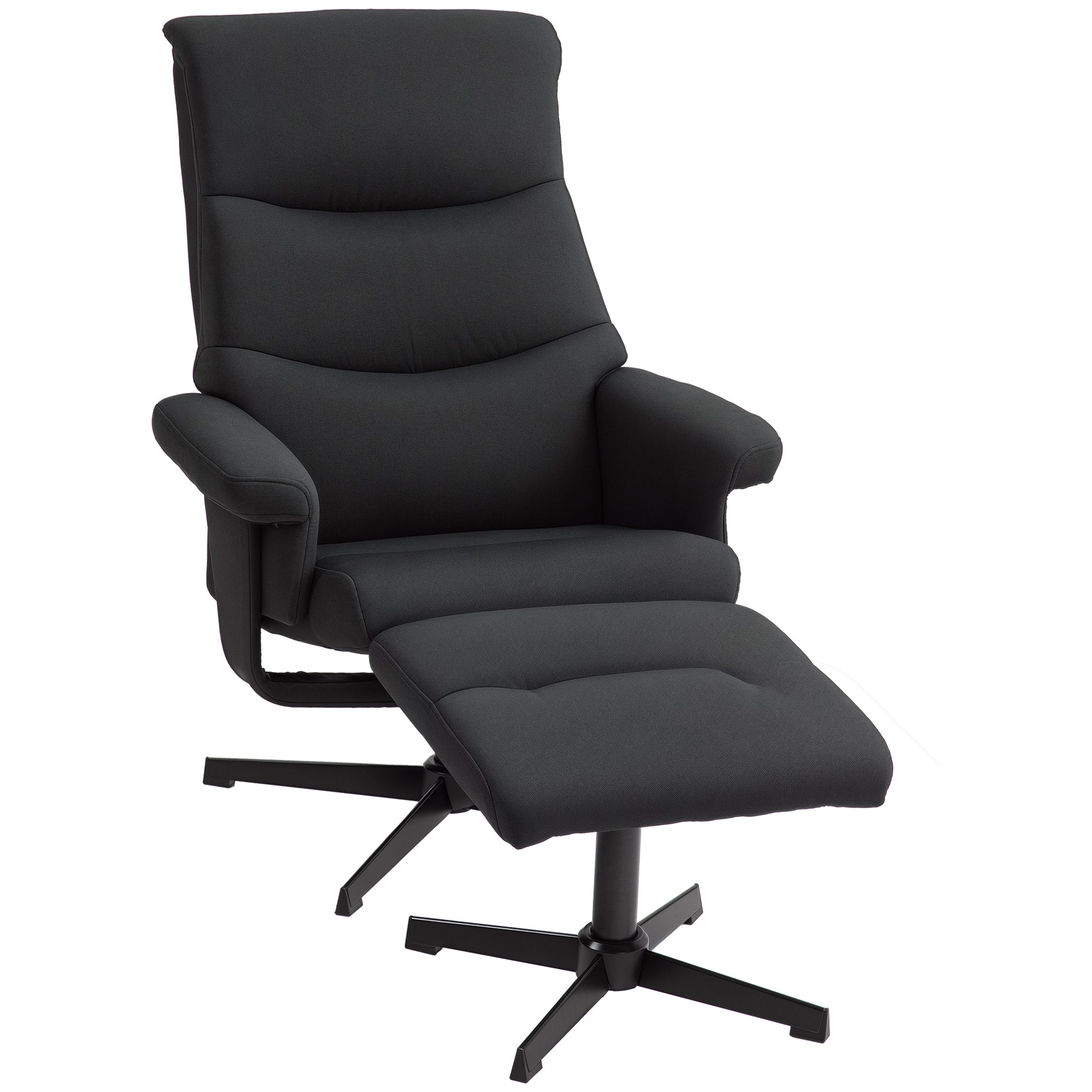Recliner Chair with Ottoman, Padded TV Chair with Reclining Function, Rocking Feature, Swivel Lounge Chair with Velvet Look, for Living Room, Bedroom, Black