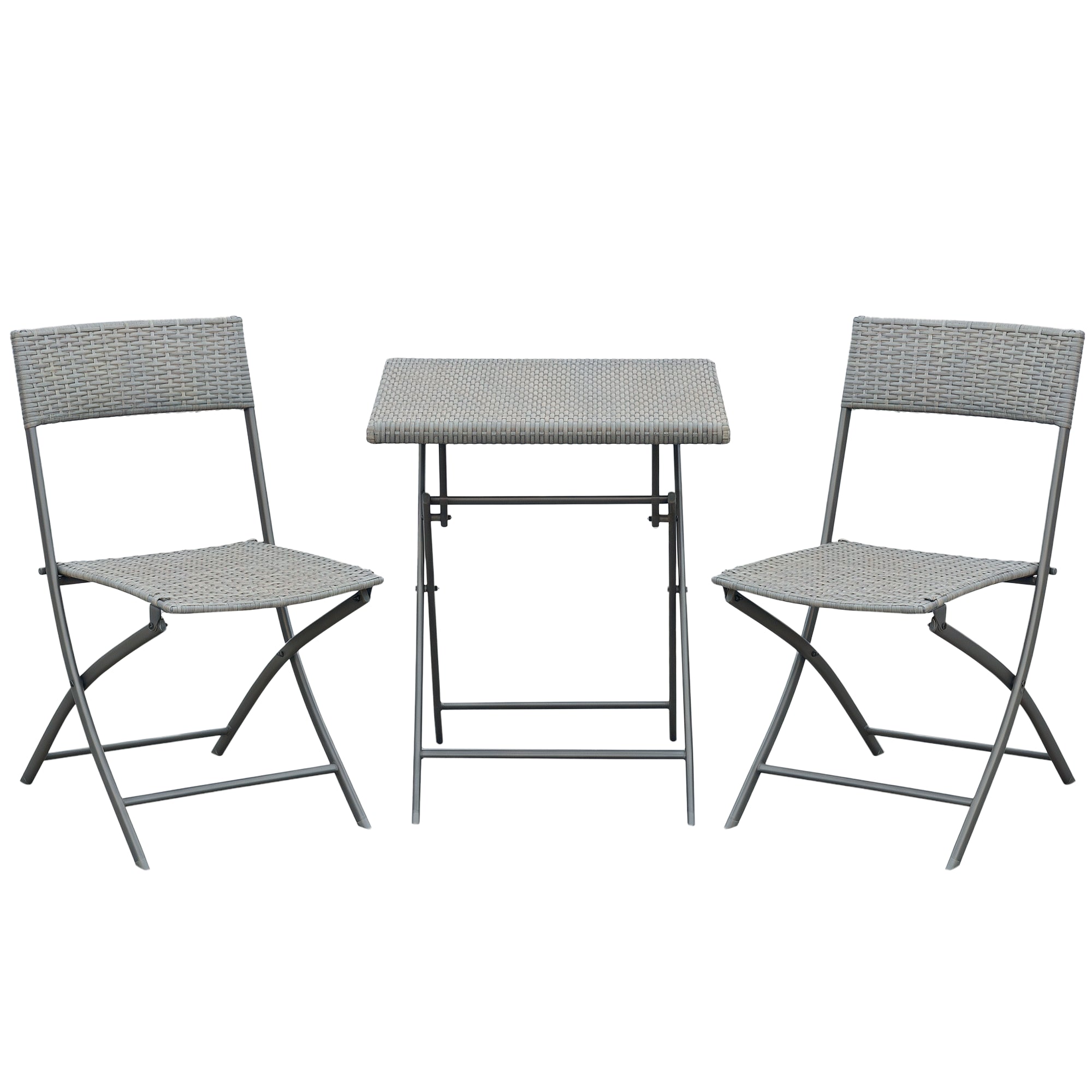 Outsunny Polyrattan Gartenmöbel Set, Outdoor Lounge Balkonmöbel für 2 Personen, 3-teilig Sitzgruppe, 2 Stühle, Tisch, wetterfest Gartenlounge für Garten, Terrasse, Balkon, Grau