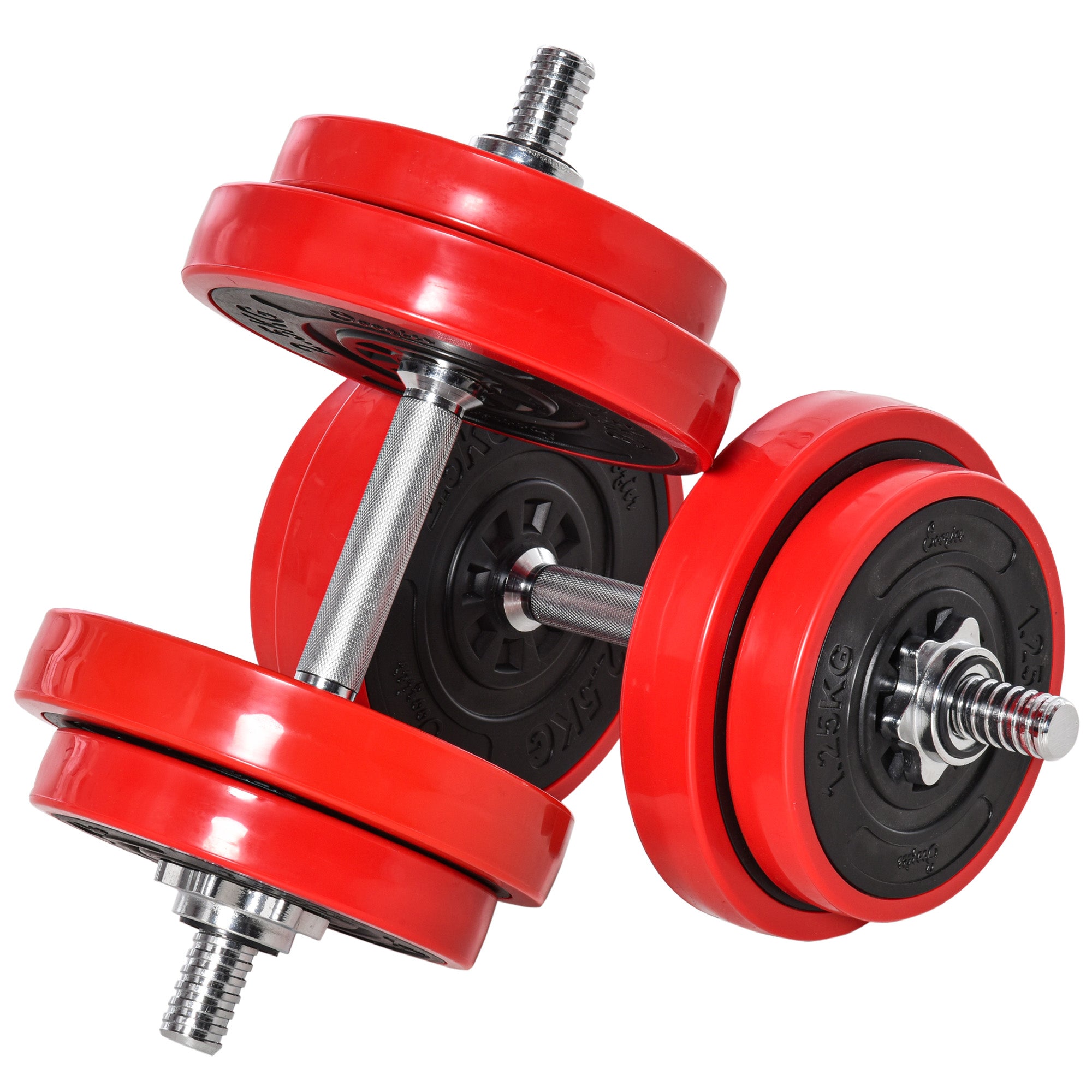 HOMCOM Huelzwee Set 20 KGS 2-IN-1 Huelzwee & Barbell Anpassbar Gewiichtheift fir Heemsport Muskel Rout+Schwarz 21.5 x 21.5 x 3.8 cm