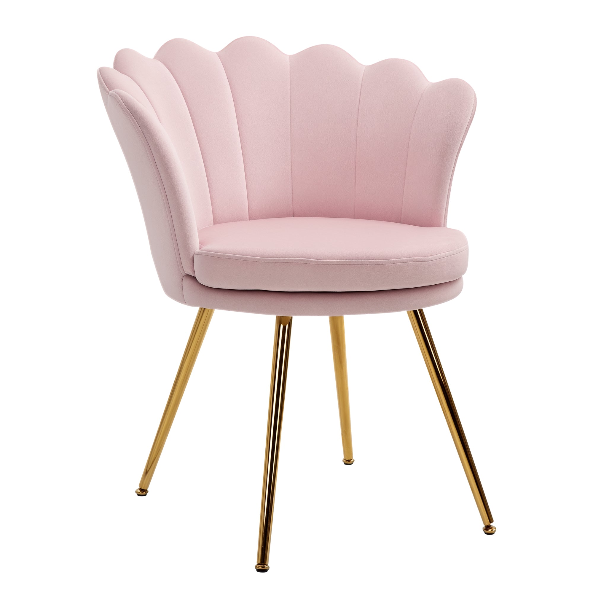 Velvet Armchair Lounge Chair, Lotus Design Accent Chair with Gold Metal Legs, Upholstered Living Room Chair, Bedroom Makeup Chair, Pink