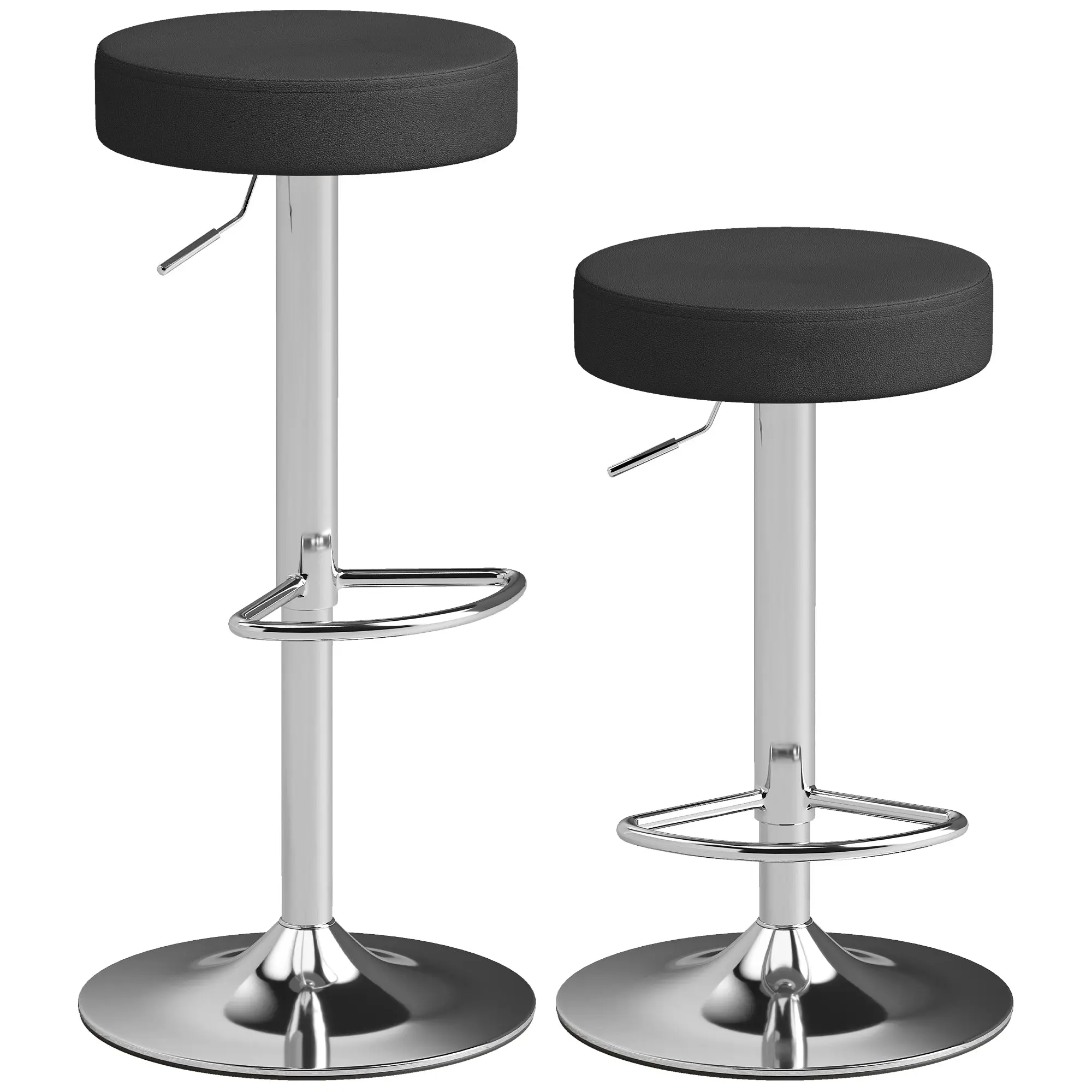 2-Pack Adjustable 360° Swivel Bar Stools — PU Seat, Footrest, Metal Frame, Black