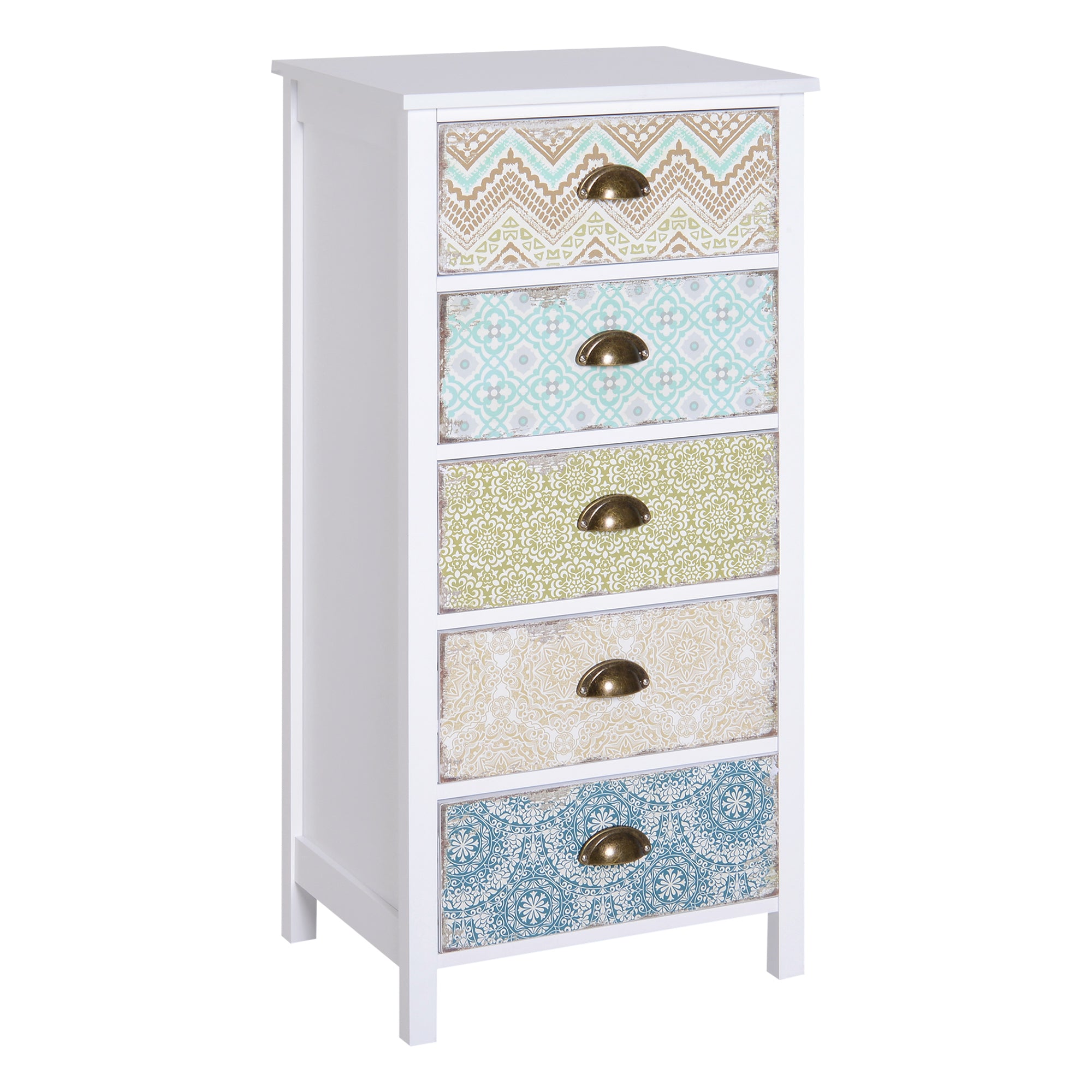 Chest of Drawers with 5 Drawers, Storage Cabinet with Tilt Protection for Living Room, Bedroom, Multicolor