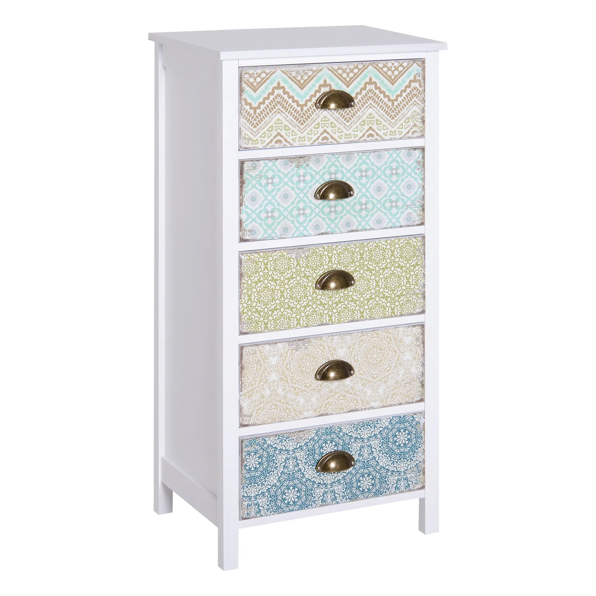 Chest of Drawers with 5 Drawers, Storage Cabinet with Tilt Protection for Living Room, Bedroom, Multicolor