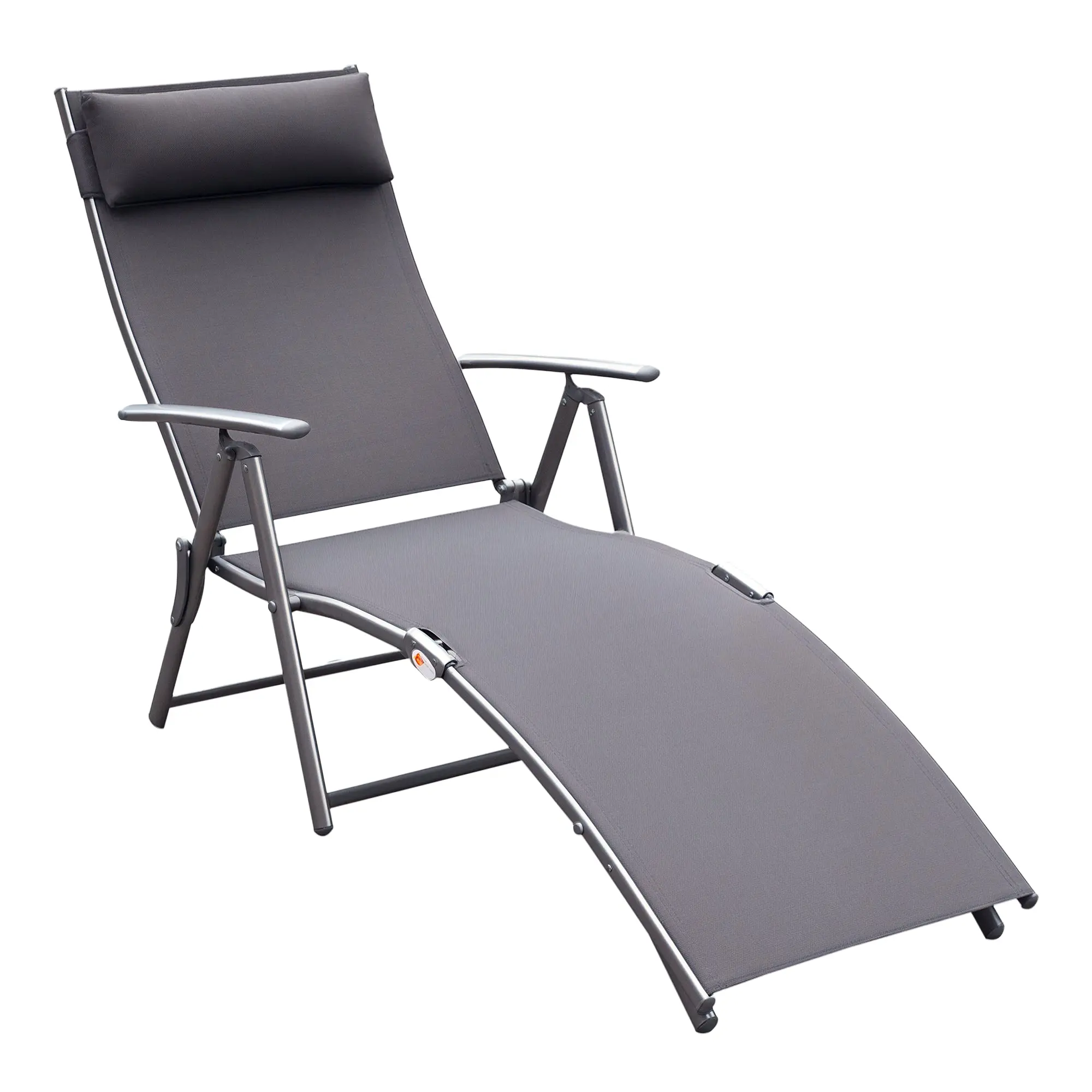 Folding Sun Lounger Beach Chair with Pillow Recliner with 7-Position Adjustable Backrest Sun Lounger Recliner Sun Lounger Garden Chair up to 165 kg load capacity, for garden vacation outdoor, Gray