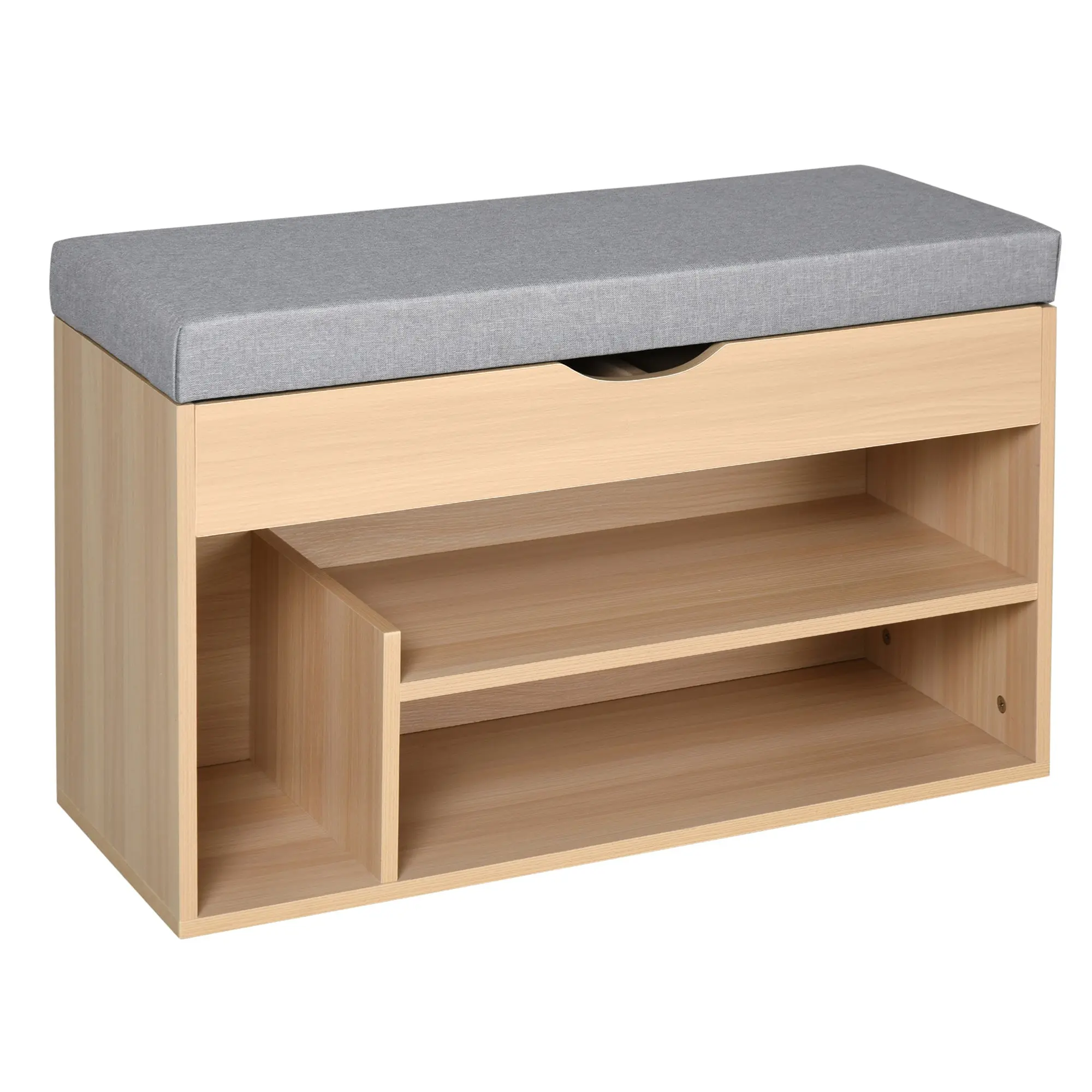 Shoe Storage Bench Shoe Rack 2-Tier with Hidden Compartment Beige Gray Cushion