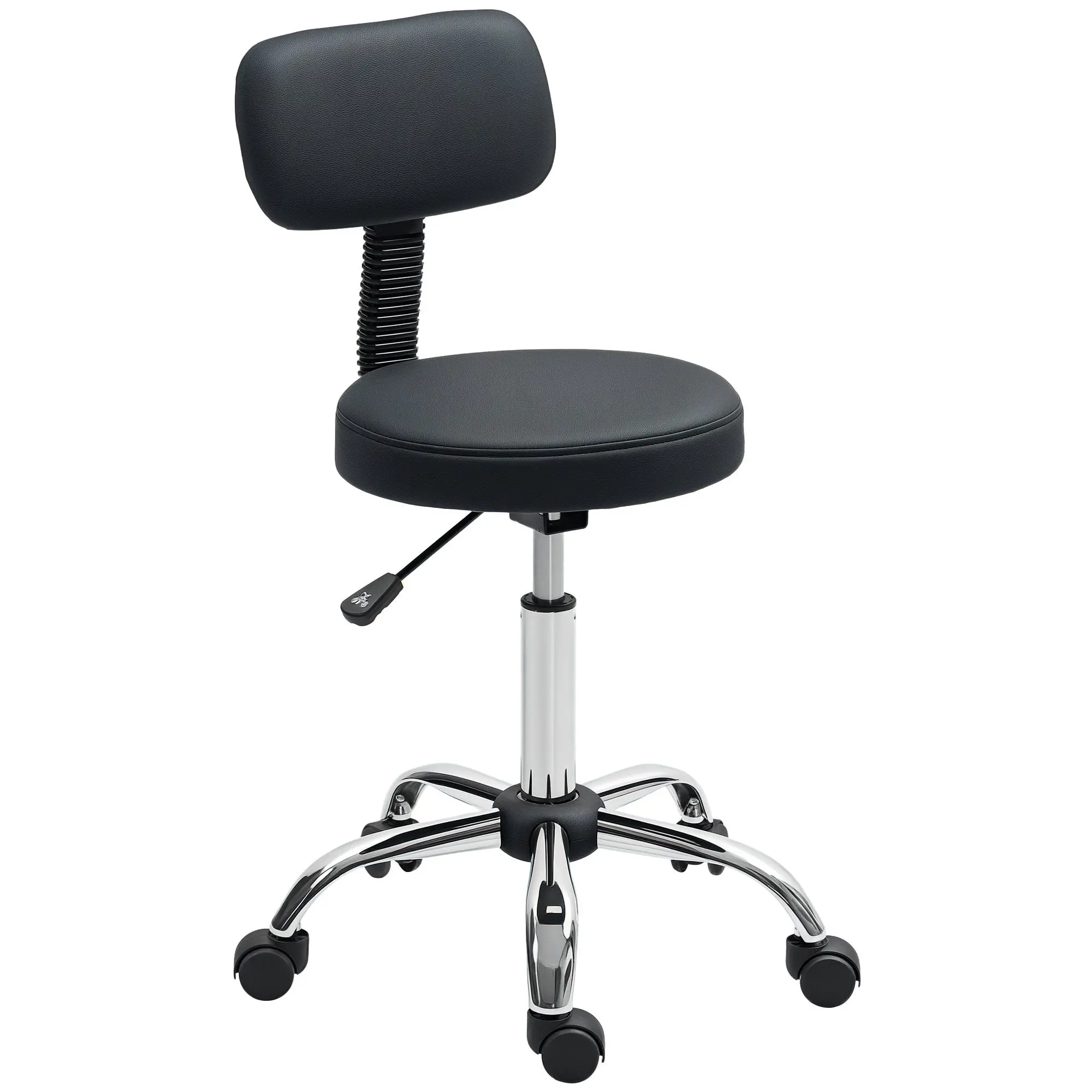 Swivel Stool with Wheels and Backrest Work Stool with Adjustable Height 78-93 cm Synthetic Leather Upholstered Seat Black