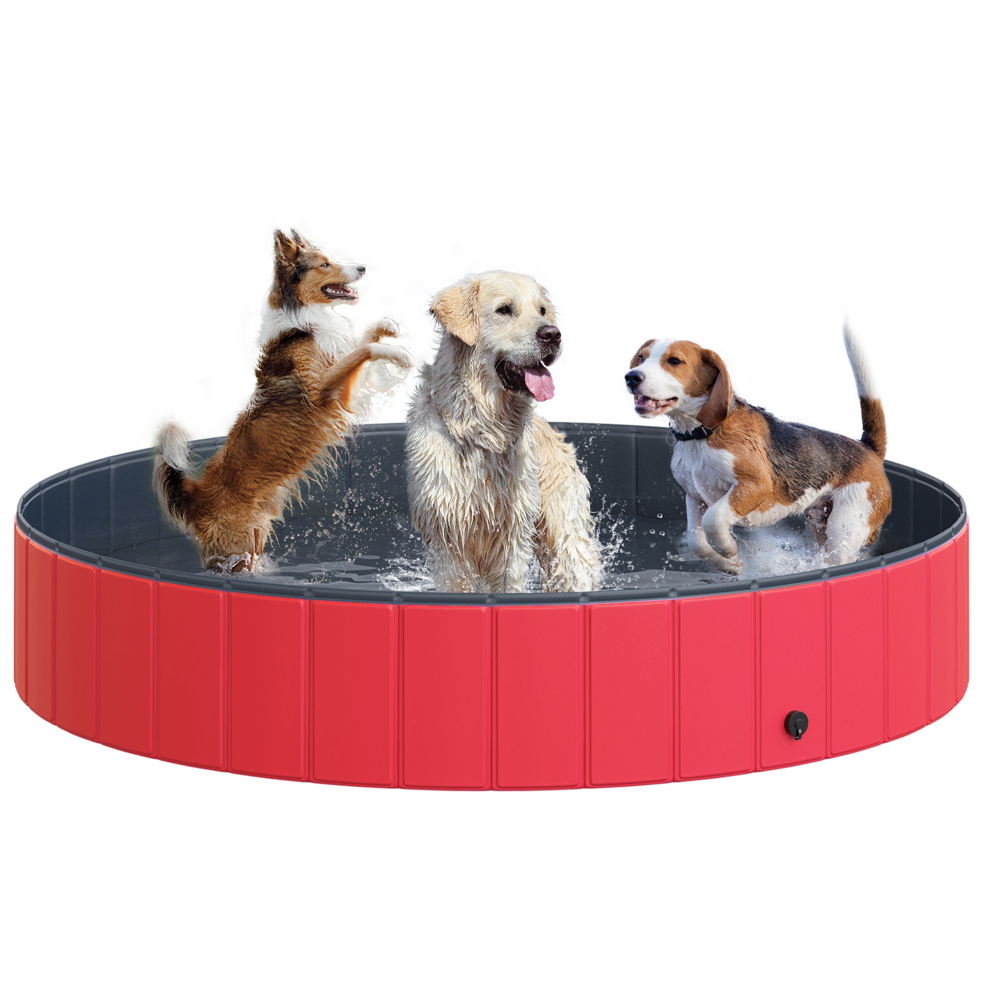 PawHut Sammenklappeligt Pool til Hunde og Katte Ø160x30cm Bærbar Pet Badekar PVC Skridsikker Flere Anvendelser til Indendørs og Udendørs Rød