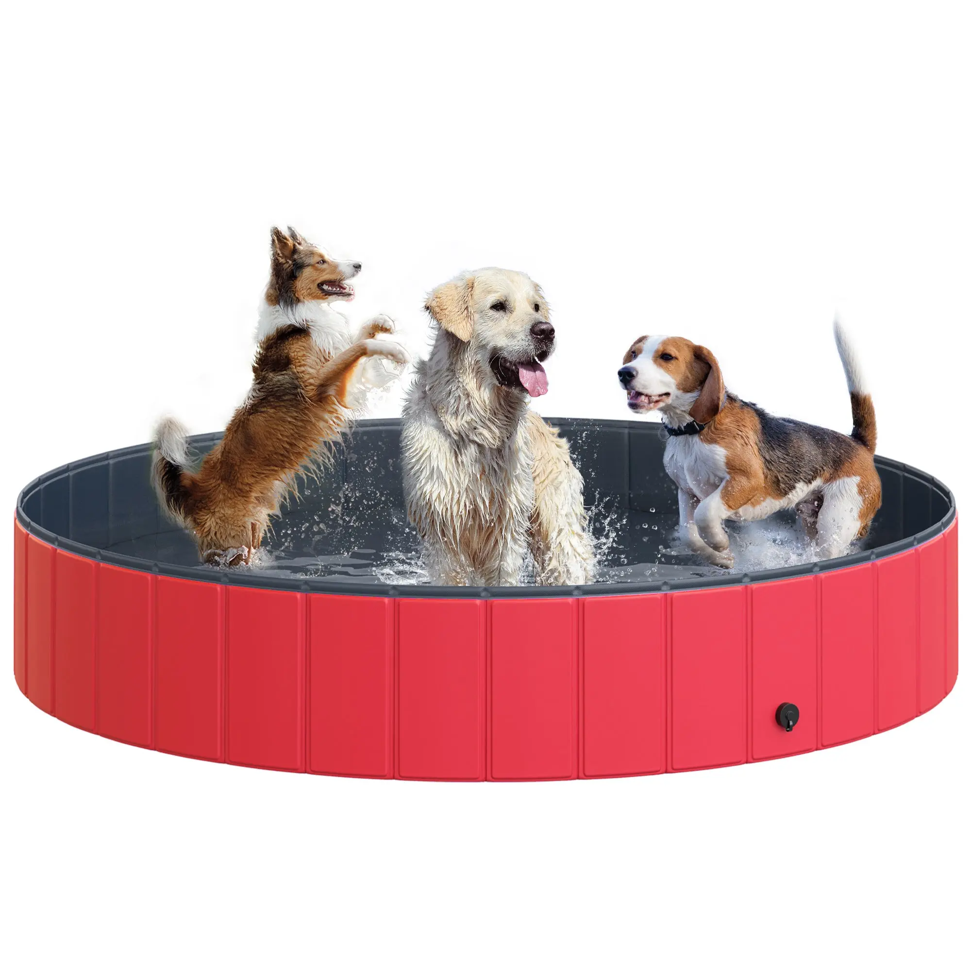 Foldable Pool for Dogs Cats ?160x30cm Portable Pet Bathtub PVC Non-Slip Multiple Uses for Indoors and Outdoors Red