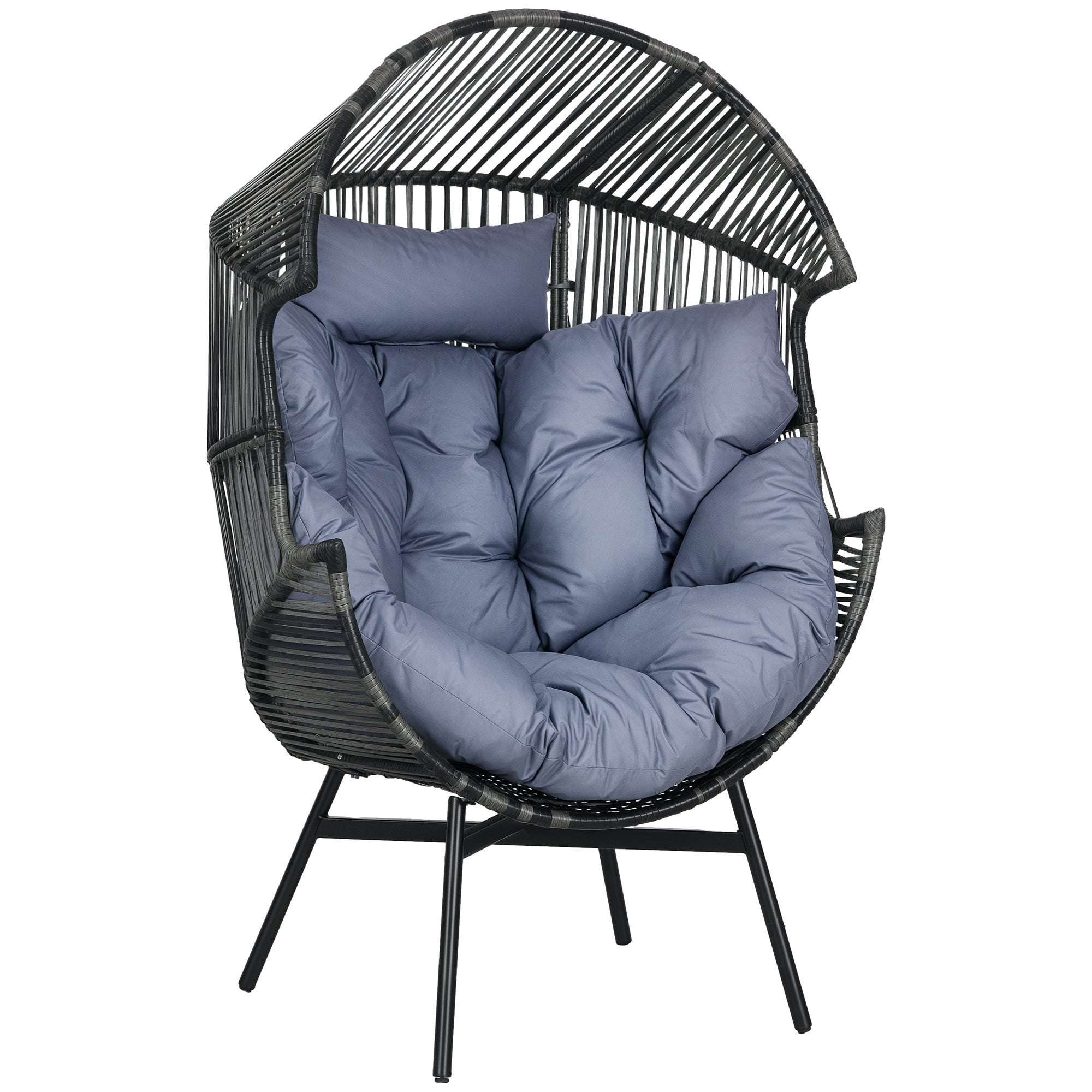 Καρέκλα Rattan Outsunny, Καρέκλα Rattan Wicker με Παχύ Μαξιλάρι Καθίσματος, Καρέκλα Κήπου Σε Σχήμα Αυγού, Υποστηρίζει 120 κιλά, για Αυλή, Κήπο, Γκρί