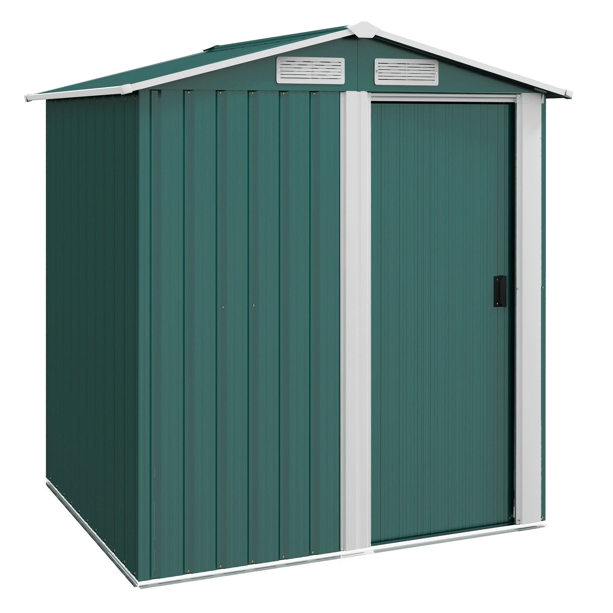 1.7m? Garden Shed in Galvanized Steel with 4 Air Vents, Tool Shed with Sloping Roof, Sliding Door, 152x132x188 cm, Green