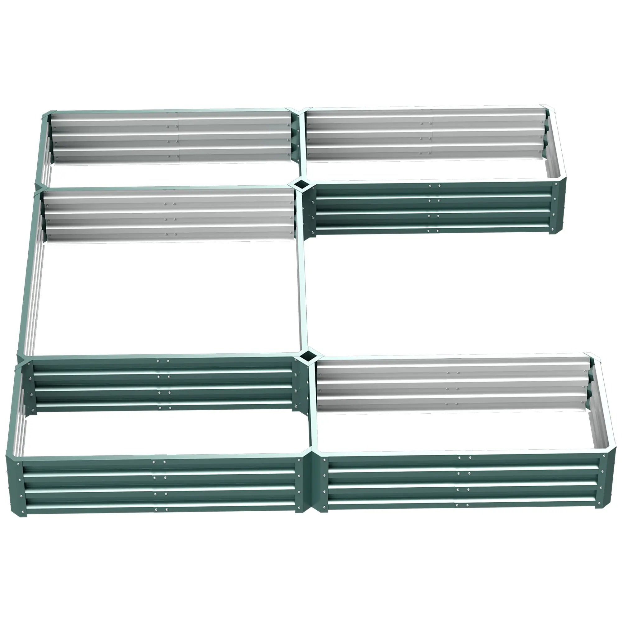 Modular Steel Garden Square Vegetable Planter Box Set of 5 Planters for Vegetables, Plants, Flowers, Dim. 245L x 242W x 31H cm Green