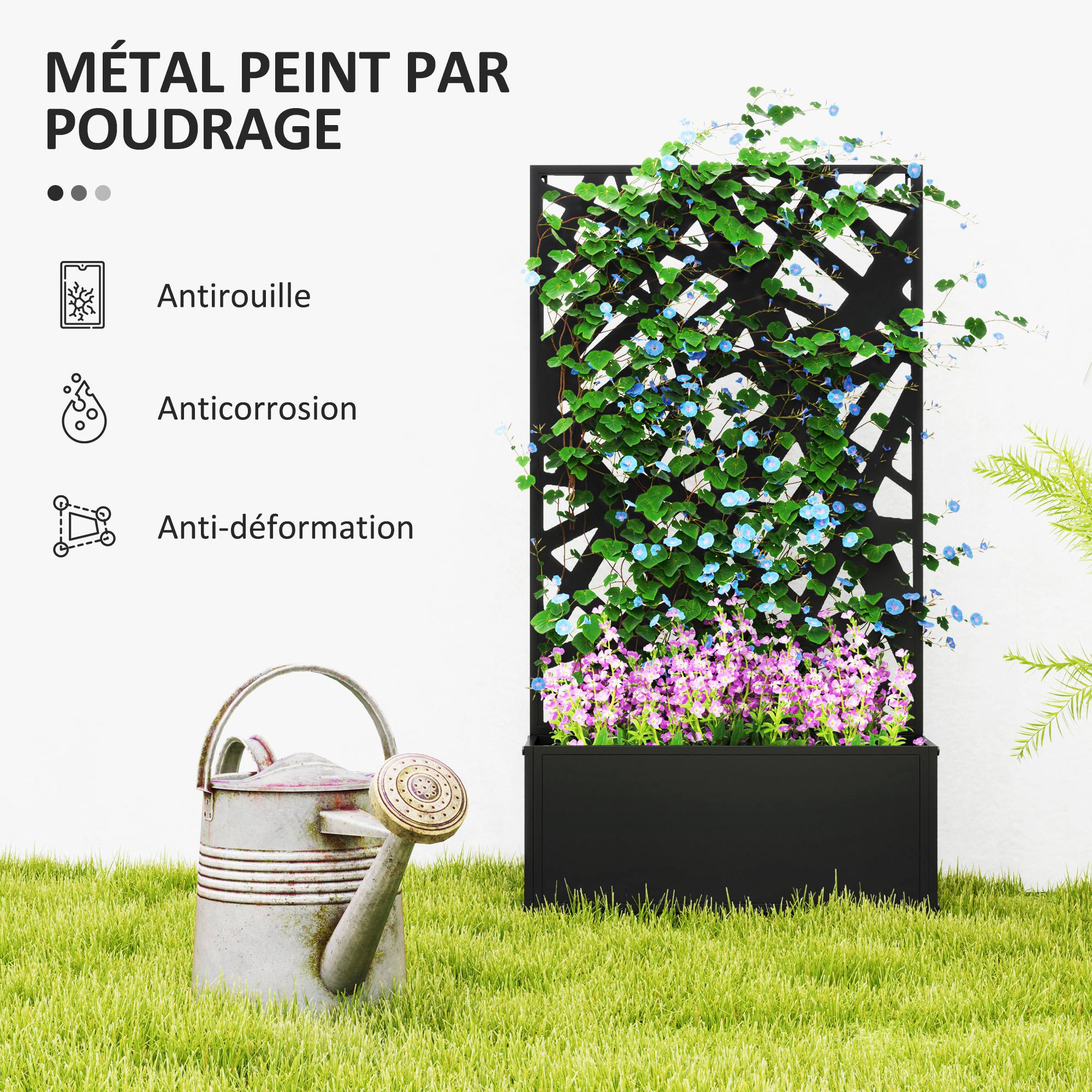Grid Planter Box, Privacy Screen Paravent, Metal Planter Box for Indoor and Outdoor, Balcony Terrace Garden, 61x23x113 cm, Black