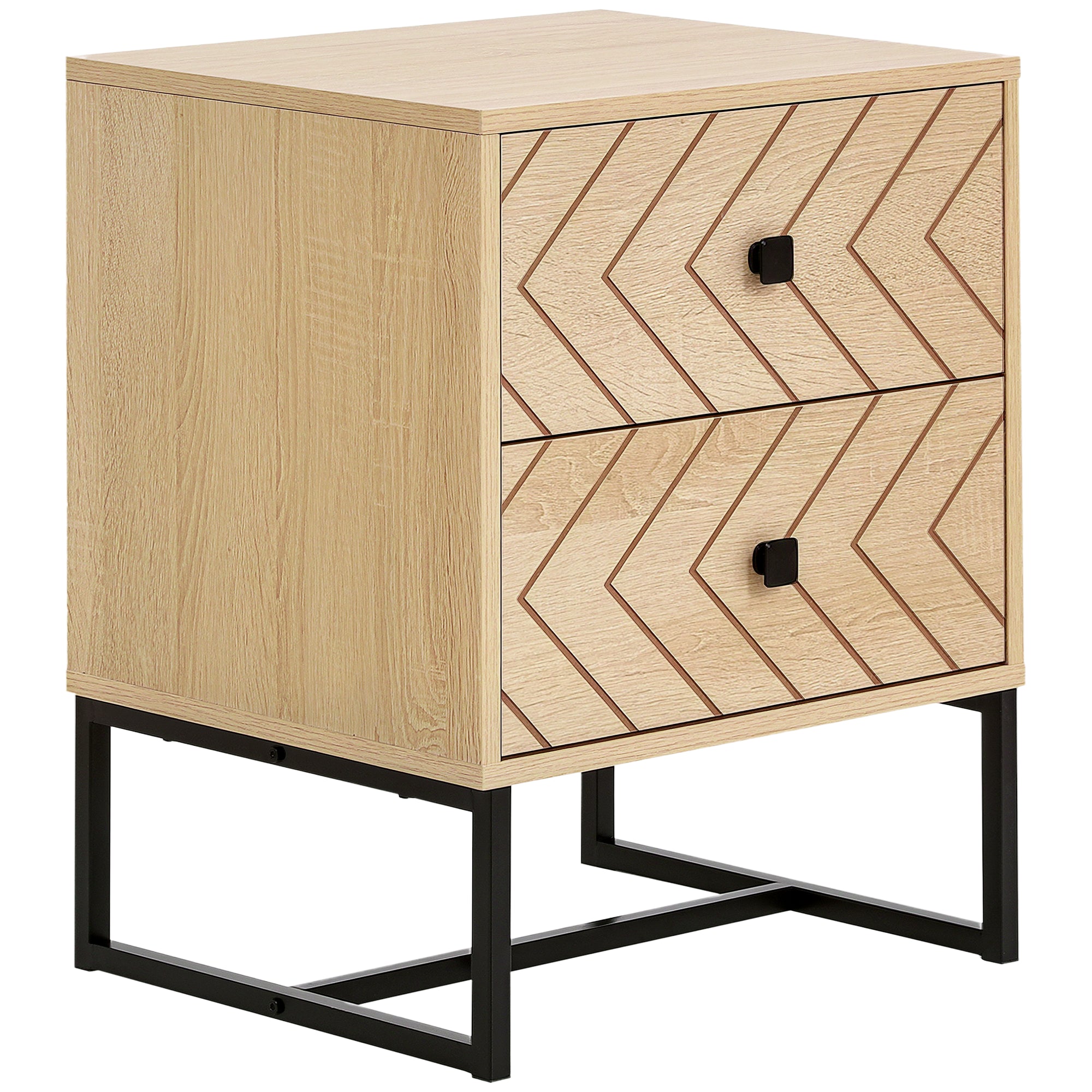 HOMCOM Nachttisch mit 2 Schubladen und Metallbeinen, Modernes Design für Schlafzimmer, Wohnzimmer, Büro 48x39,5x60 cm Natur