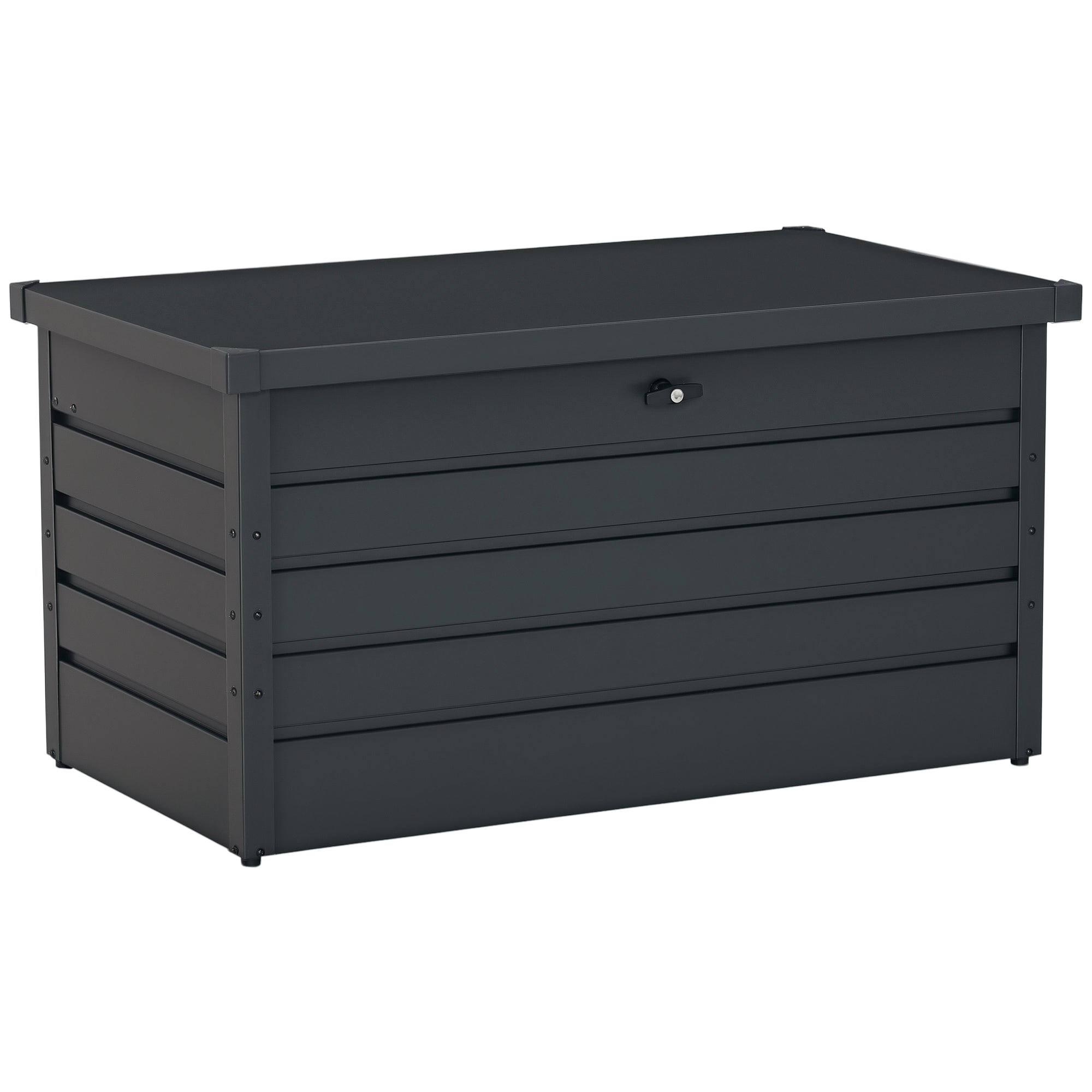 Outsunny Kültéri Tároló Fiók 311L Acél Tároló Trunk Kulccsal és Pneumatikus Pistonokkal Kerthez, Teraszhoz, Pádhoz 120x62x62 cm Sötét Szürke