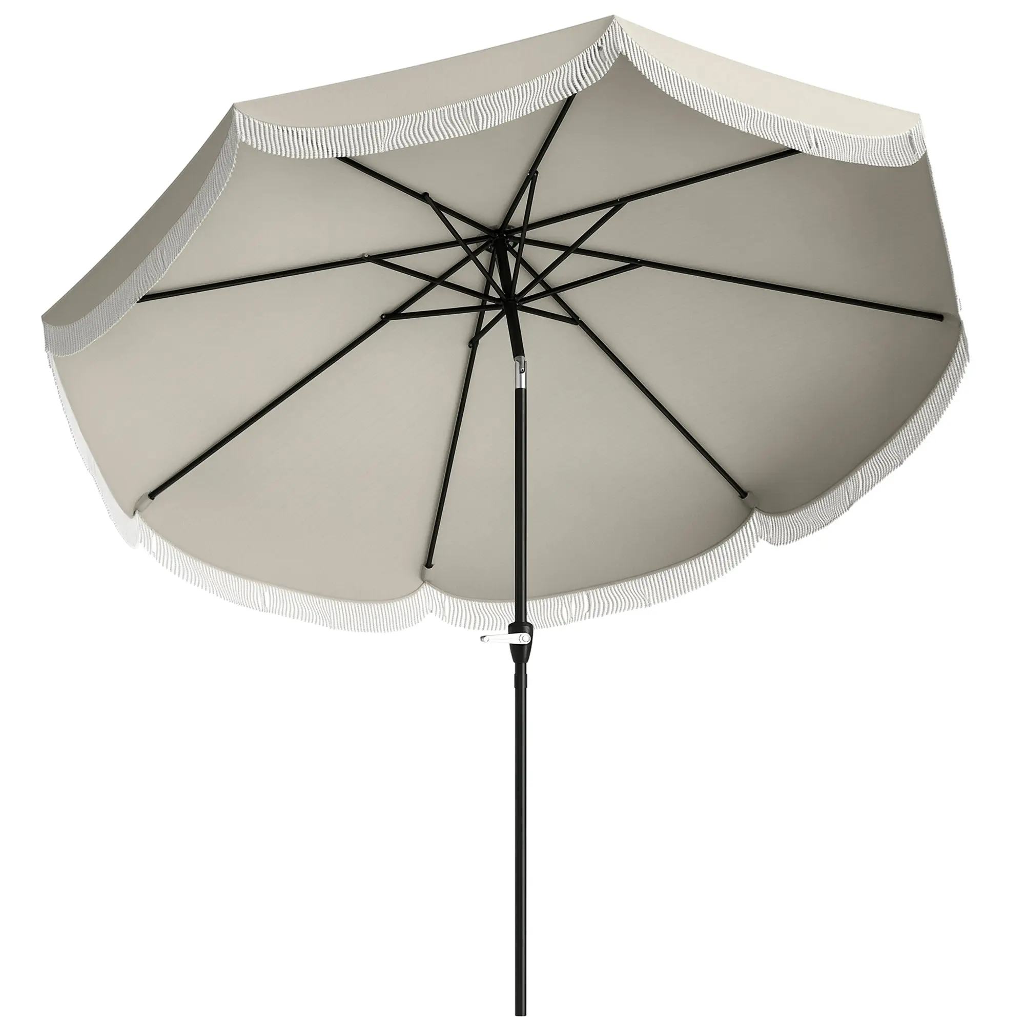 9 ft Tilt Crank Patio Umbrella, 8-Rib Metal Frame & Polyester Canopy, UPF 30+, Light Gray