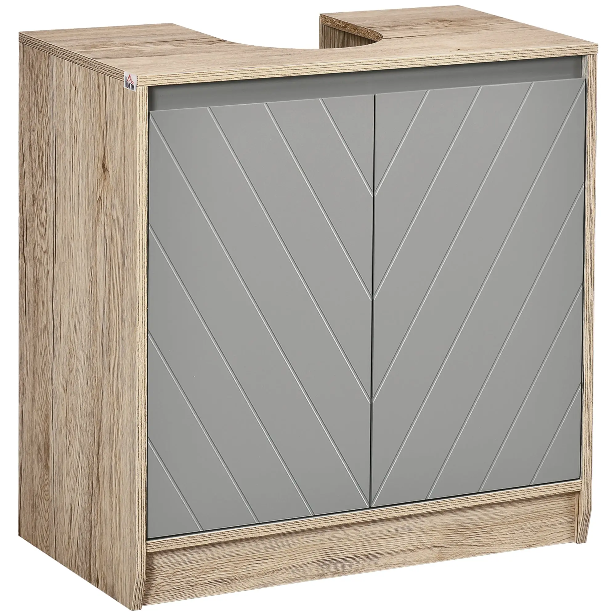 Under Sink Bathroom Cabinet Floor Standing Vanity Unit with Double Door and Adjustable Shelf Load 50 kg 60x30x59.8 cm Oak and Gray
