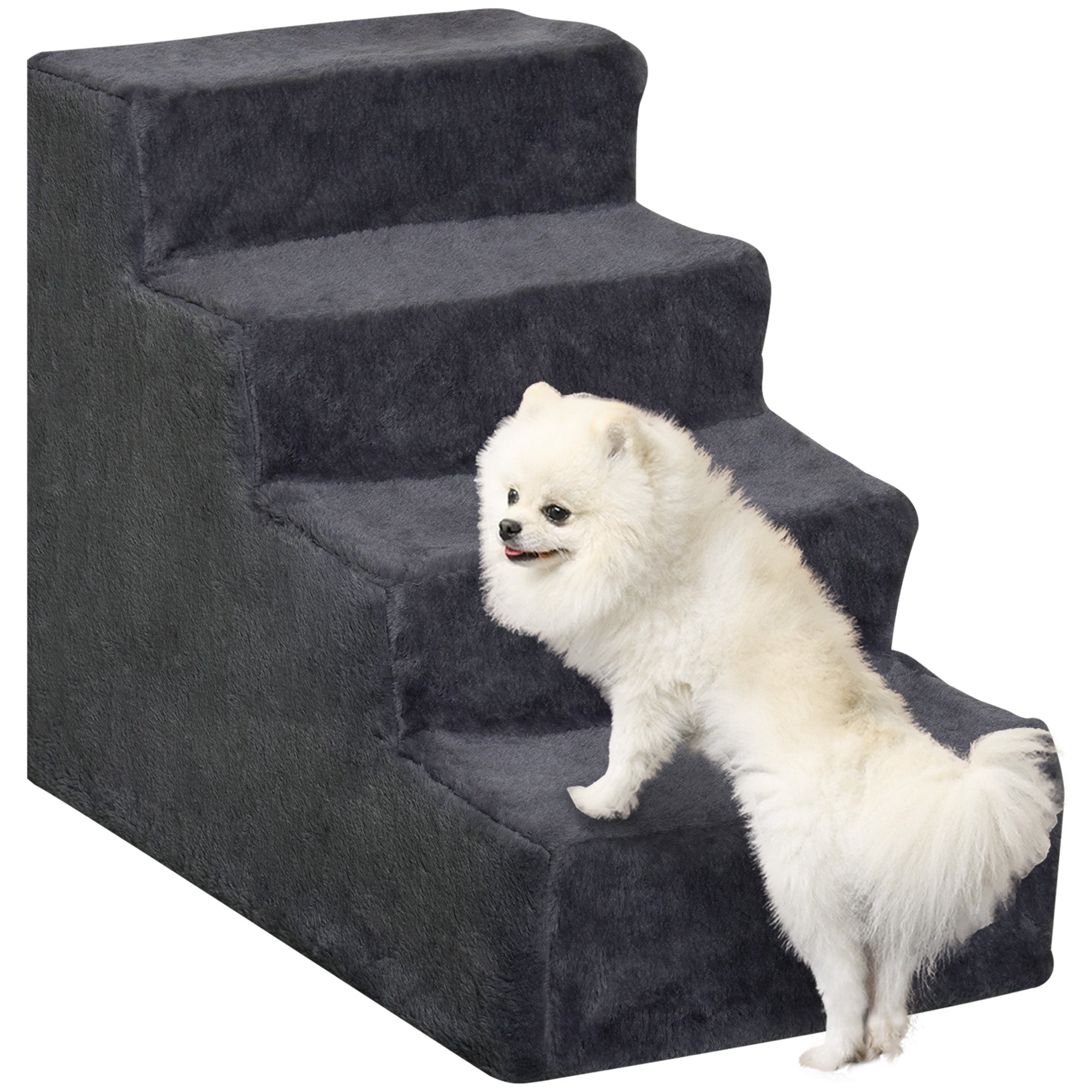 PawHut 4-Stufen Haustiertreppe mit abnehmbarem und waschbarem Bezug für Bett und Sofa 60x35x44 cm Dunkelgrau