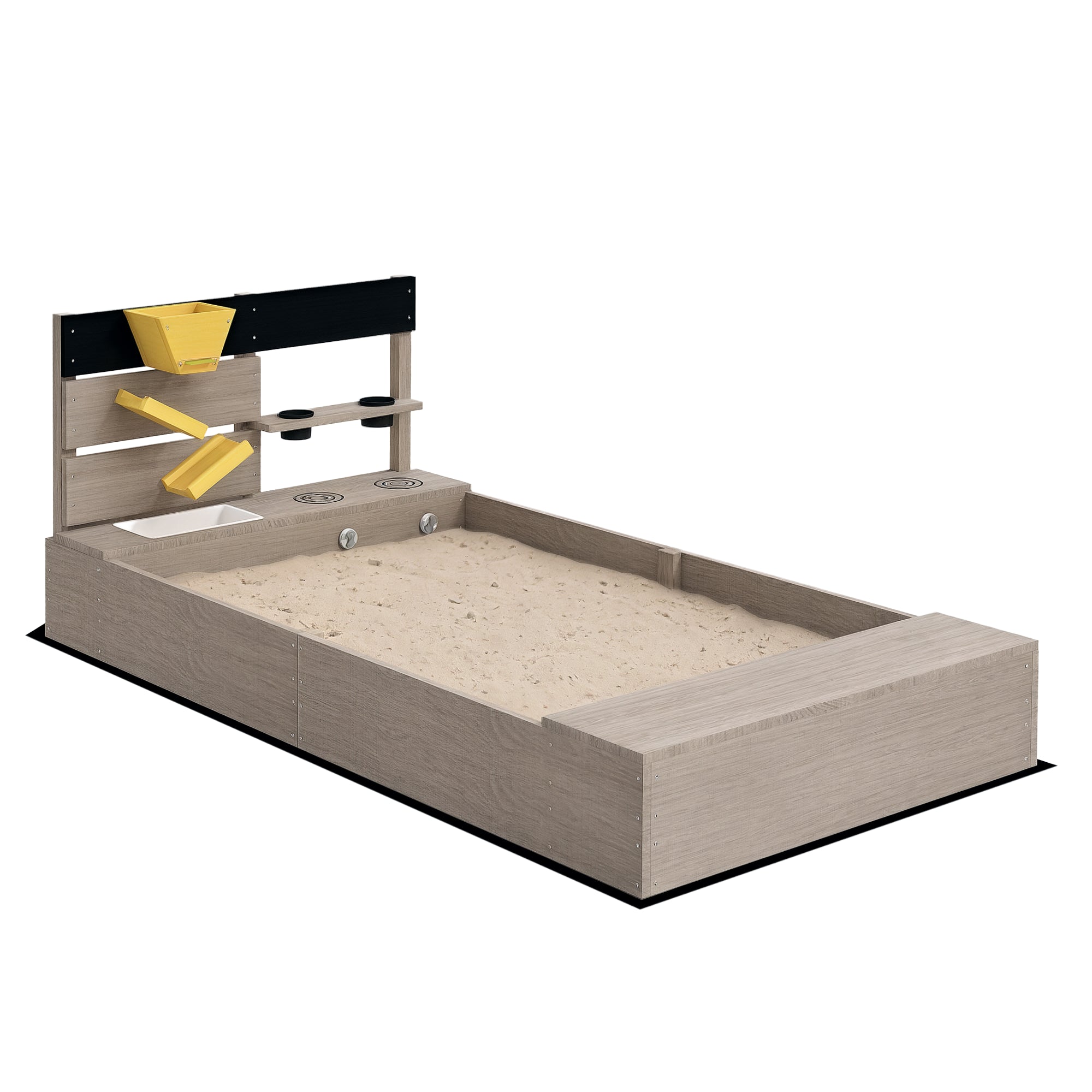 Outsunny Sandkasten mit Küchenelementen, Holz Sandkasten, 154 x 80 x 60 cm Sandkasten ohne Boden Design für Kinder von 3-7 Jahren, Garten, Grau
