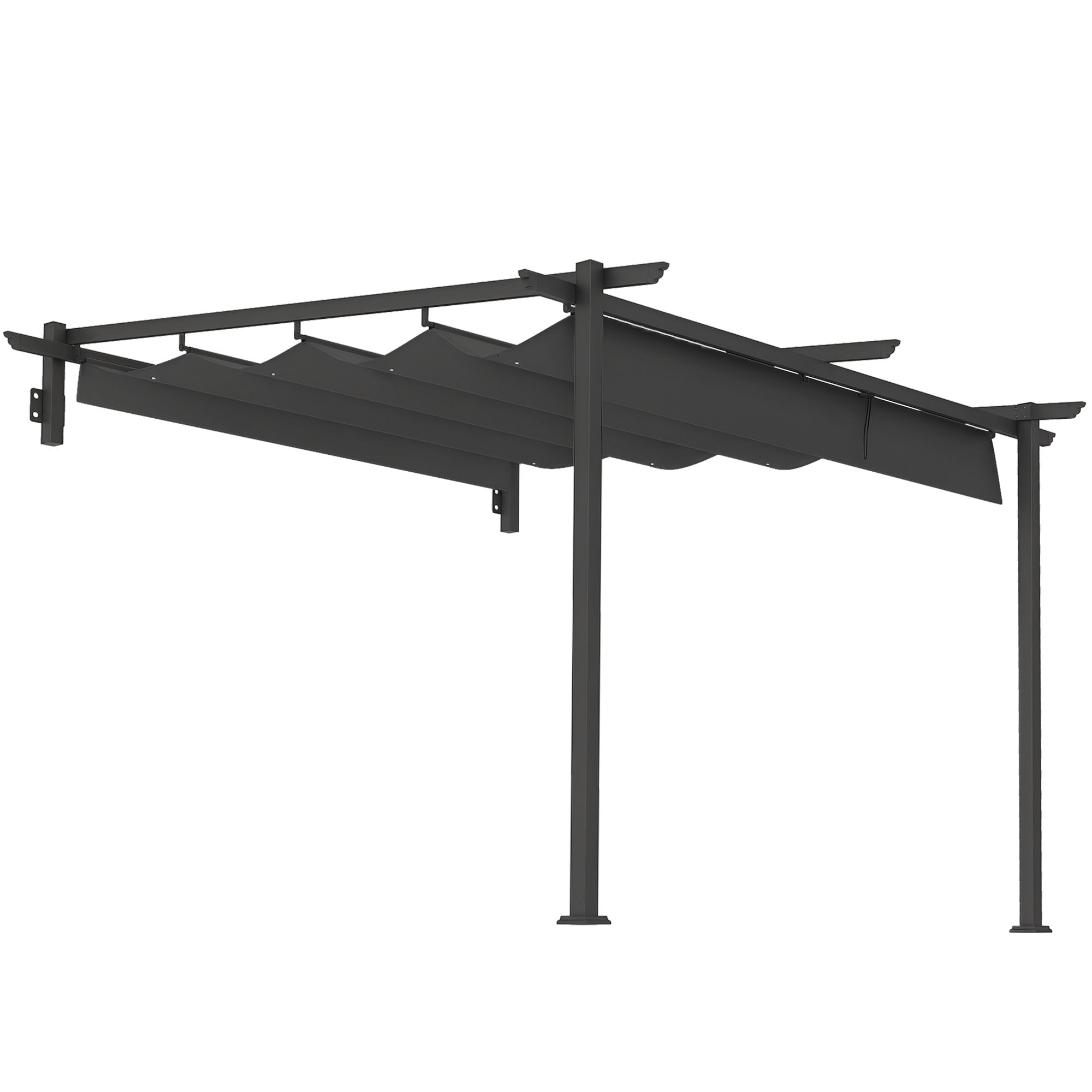 Patio Roof Pergola approx. 3x3m Terrace Canopy, Garden Pavilion made of Aluminum, Wall Mounted, Garden Gazebo with Adjustable Roof, Sun Protection for Terrace and Garden, Dark Grey
