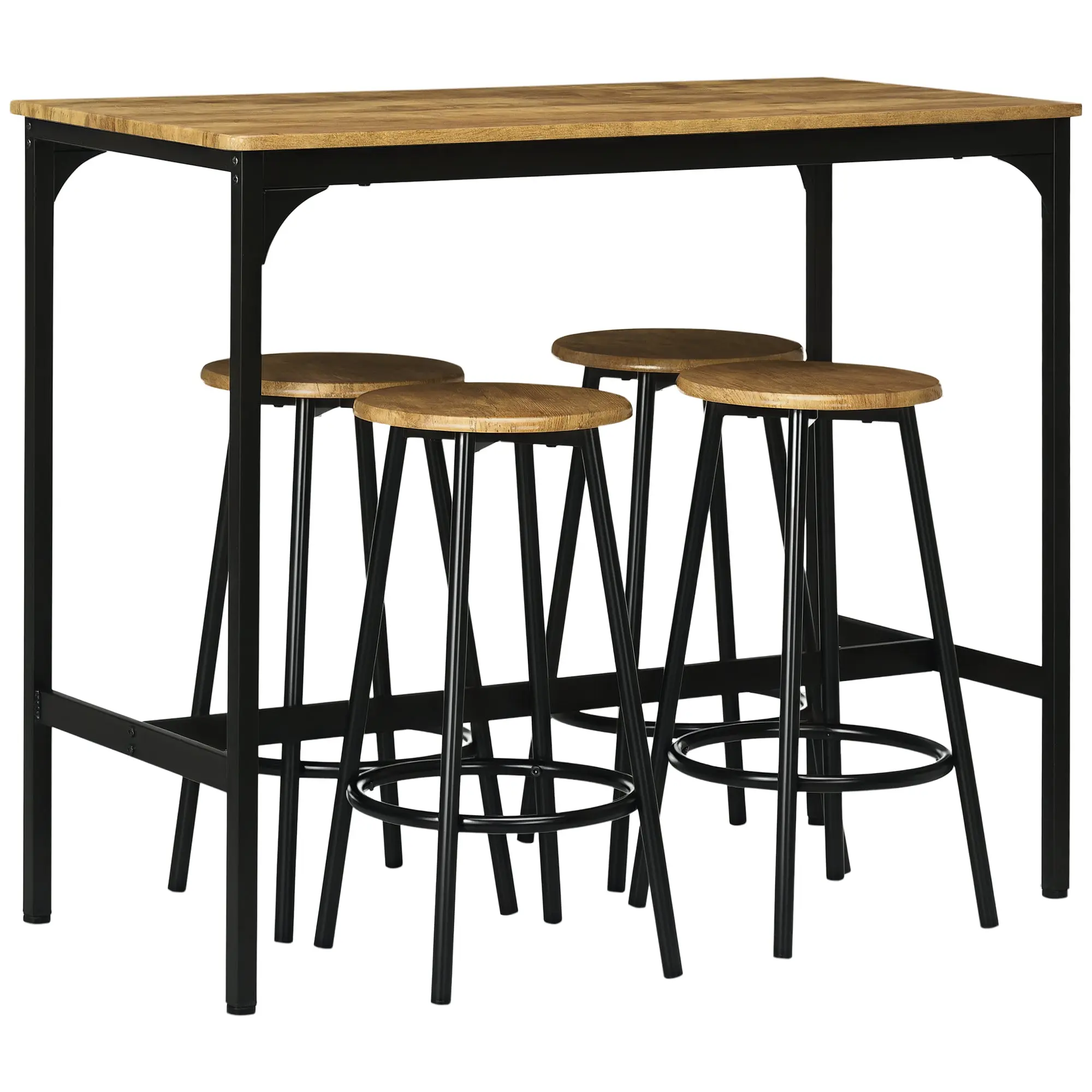 Bar Table with Bar Stool Set, 5-Piece Bar Table Set, Kitchen Table with 4 Bar Stools, Dining Set in Industrial Design, for Kitchen, Dining Room, Metal, Rustic Brown