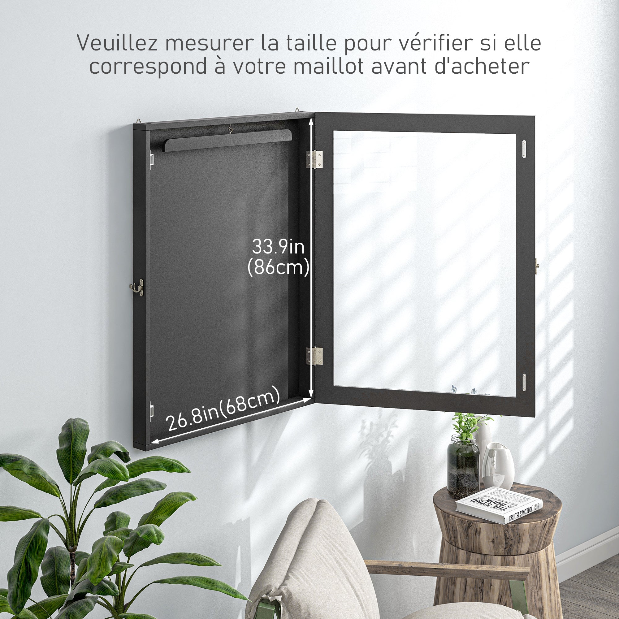 Frame box T-frame jersey frame acrylic door internal felt lining 60 x 6.5 x 80 cm black